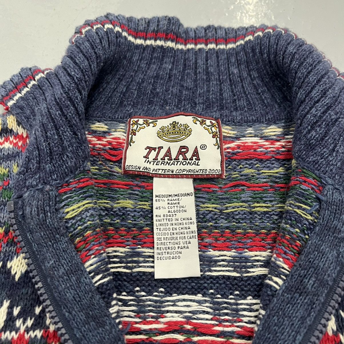 Other Vintage 90s Tiara Navy/Red Full Zip Pattern Sweater Size M / US 6-8 / IT 42-44 - 3 Thumbnail