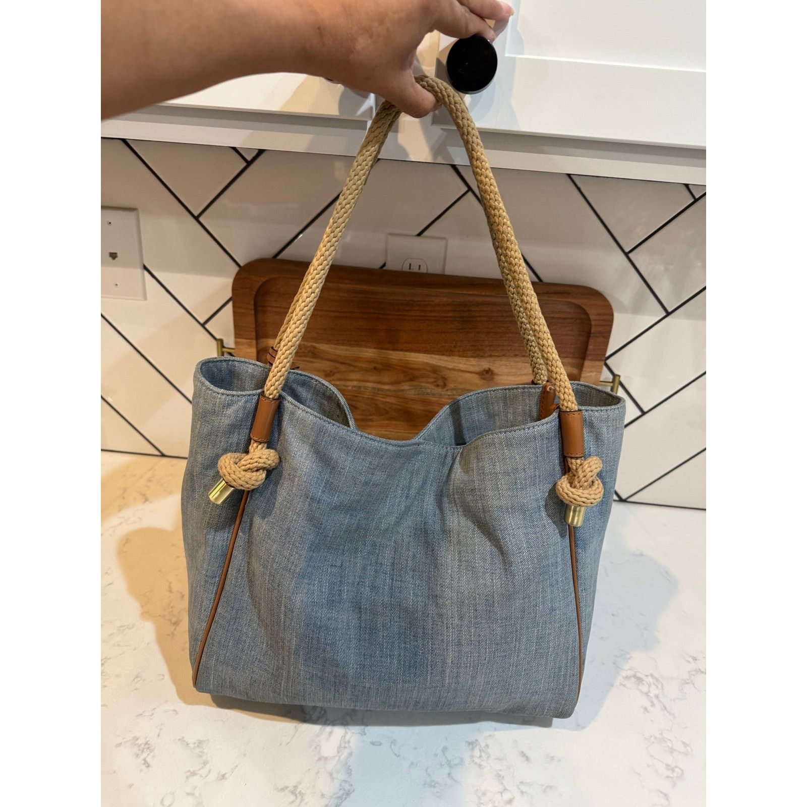 Michael Kors Michael Kors Isla Large Grab Bag denim twisted rope handles Size ONE SIZE - 3 Thumbnail