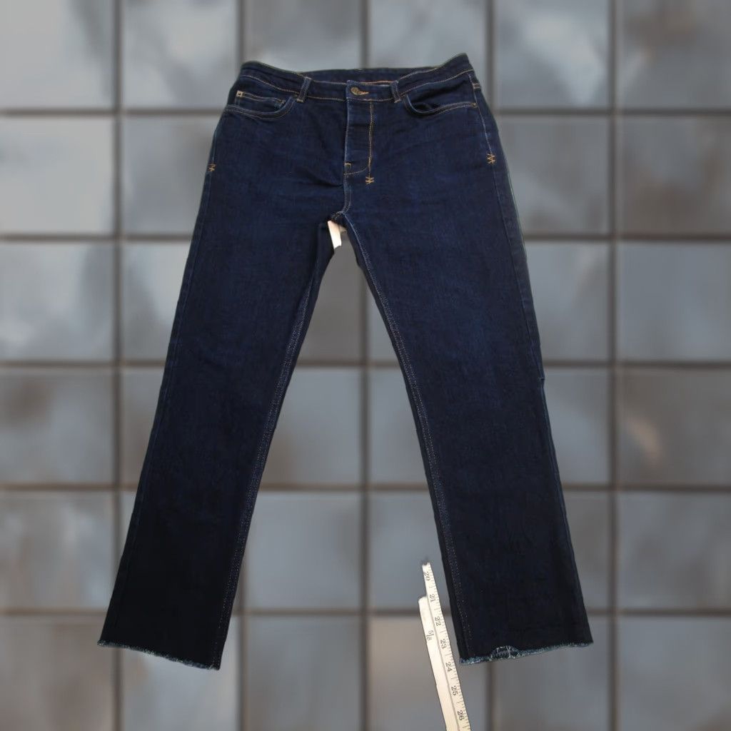 Ksubi Ksubi Jeans Mens 34 Dark Wash Slim Tapered Stretch Denim Button Fly Raw Hem Distressed Logo Mens Size US 34 / EU 50 - 1 Thumbnail