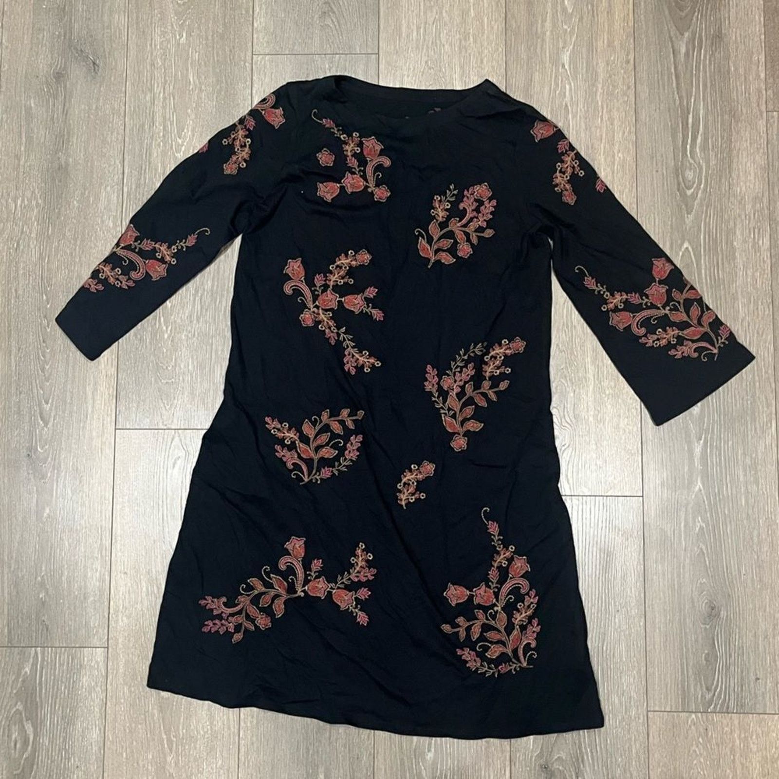 Vintage J. Jill Black Floral Embroidered Mini Dress - Size S Size S / US 4 / IT 40 - 1 Thumbnail