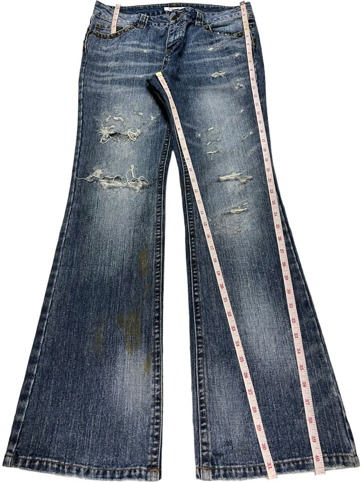 Japanese Brand × Seditionaries Vintage Japanese Brand Blue Wash Studded Flare Jeans Size 31" - 12 Thumbnail