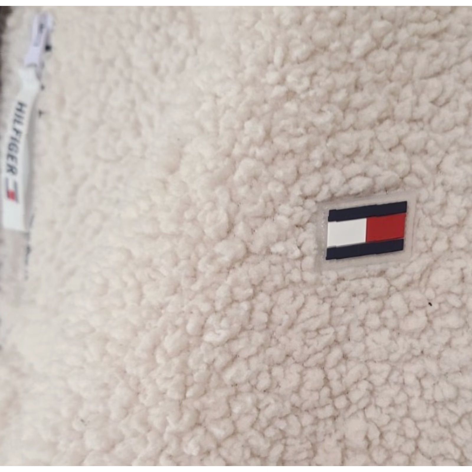 Tommy Hilfiger TOMMY HILFIGER Womens Jacket Be ige White Sherpa Fleece Sport L Kimono Collared Mid-Length Zip Snap Long Sleeve Fall Winter Sports Mens Womens Size L / US 10 / IT 46 - 3 Thumbnail