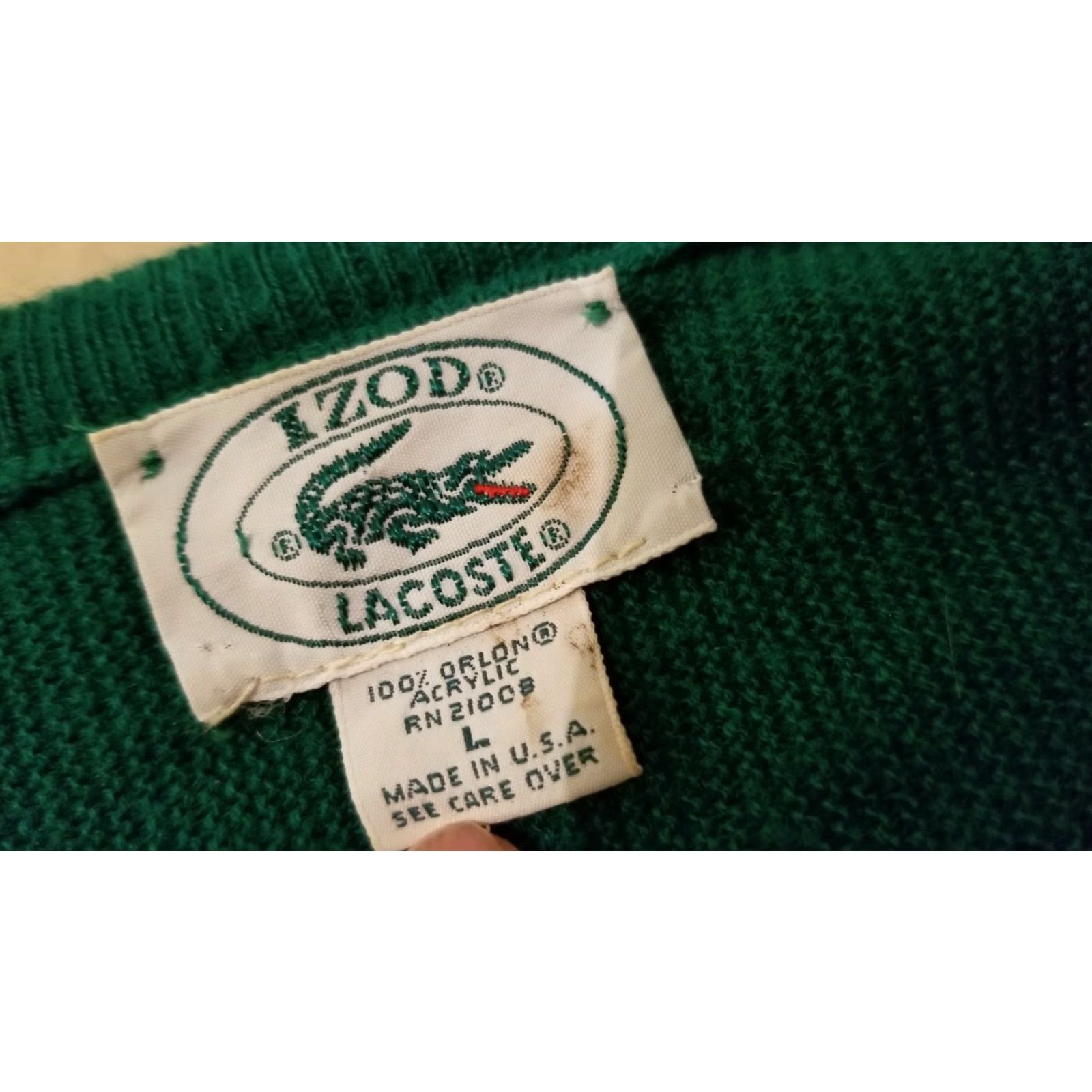 Izod VINTAGE Izod Lacoste V-Neck Sweater Mens L Green Pullover Sweater Mens Large Green Lacoste V-Neck - Vintage Mens Lacoste Sweater Green L Size US L / EU 52-54 / 3 - 3 Thumbnail