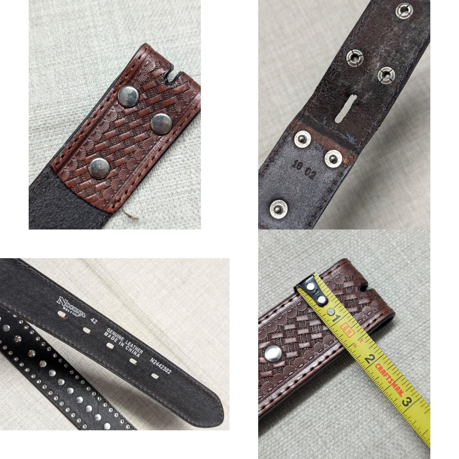 Vintage VINTAGE Ranger Western Belt belt Men 42 Brown Leather Studded Rhinestone Cowhair Concho 1-1/2" Western 90s Mens Size 42 - 8 Thumbnail