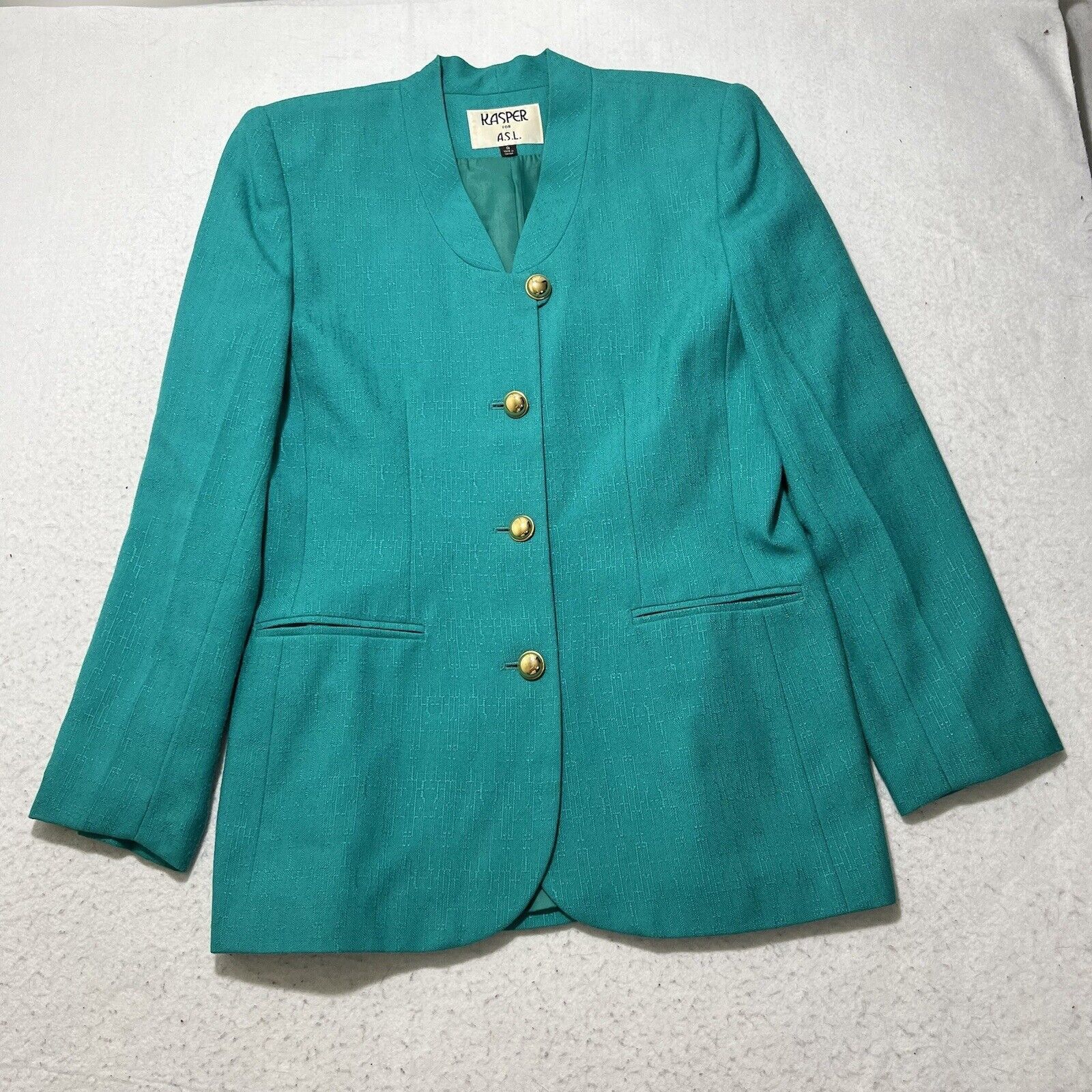 Other Kasper For A.S.L. 8 Teal Green Blue Blazer Jacket Career Size M / US 6-8 / IT 42-44 - 1 Thumbnail