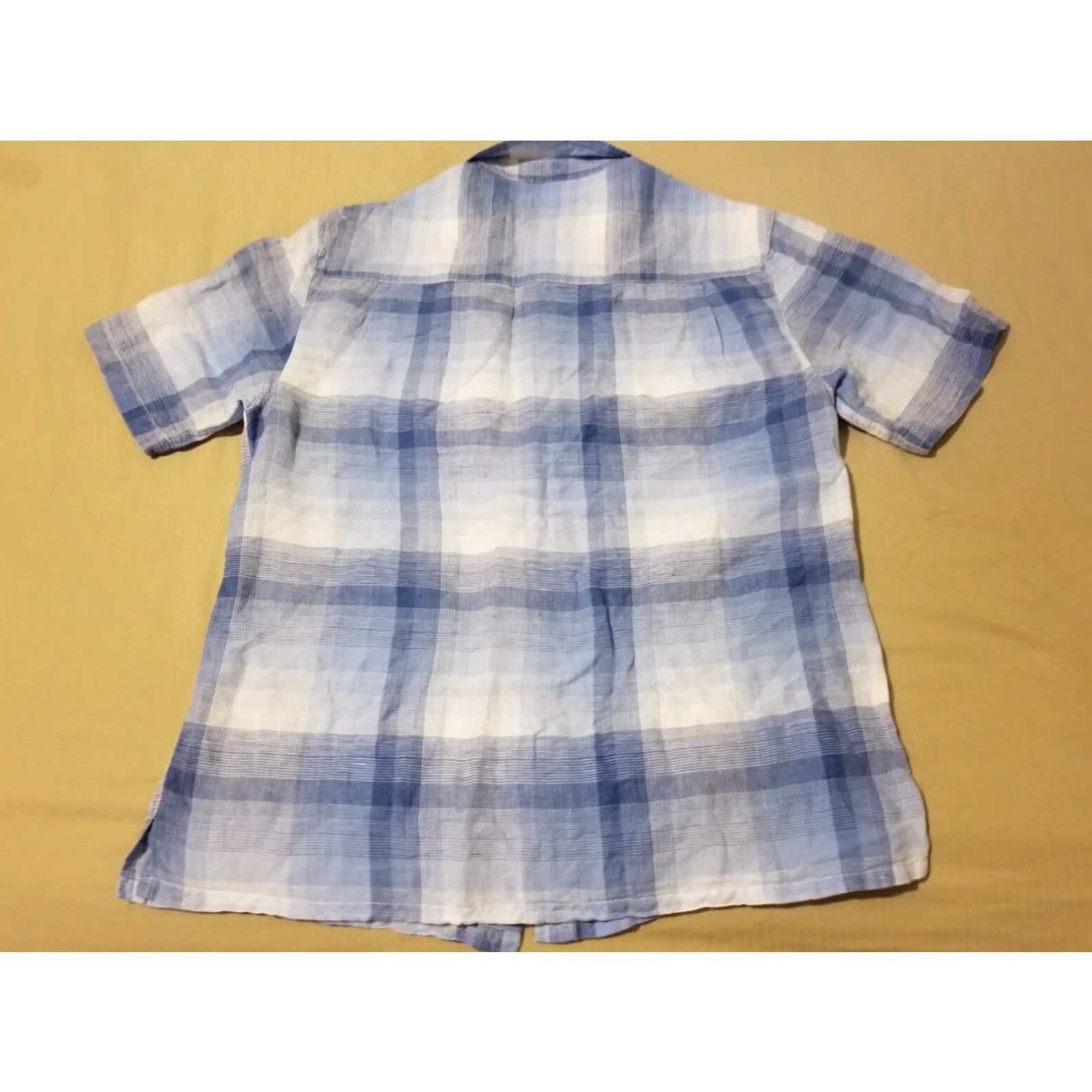 Vintage Alan Flusser Dress Shirt Linen Blue Short Sleeve Button-Up M Mens Size 40R - 5 Thumbnail