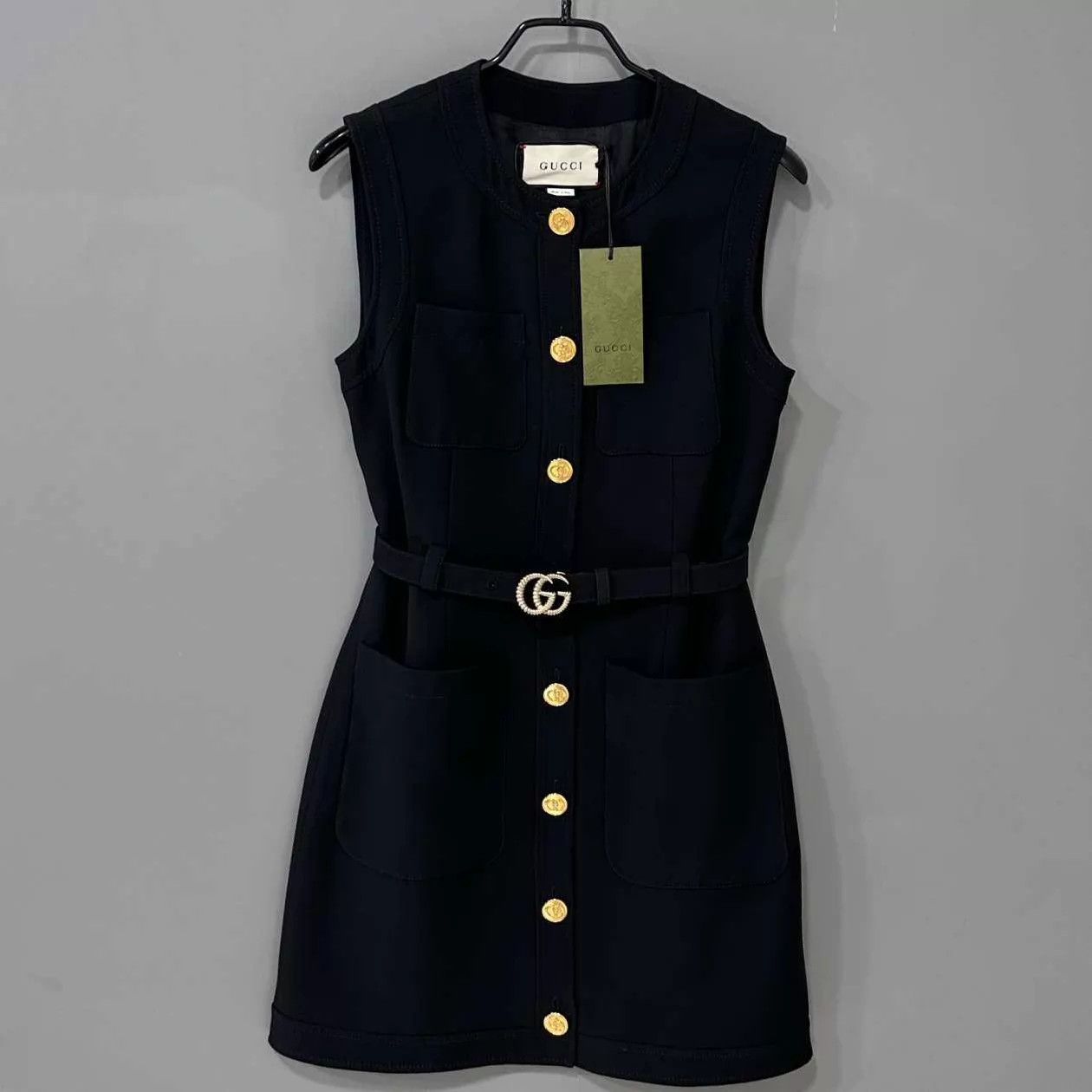 Gucci GUCCI Sleeveless Logo Dress w/ Gold Buckle Belt Size S / US 4 / IT 40 - 1 Thumbnail