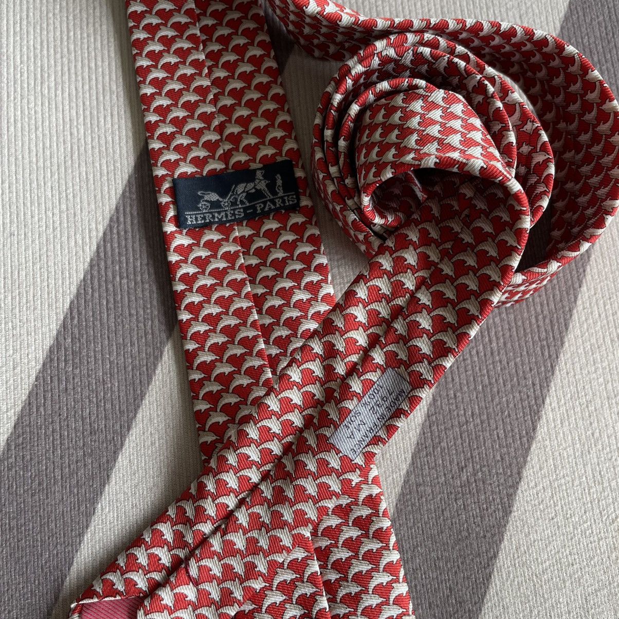 Hermes Vintage Hermes Dolphin Silk Necktie Size ONE SIZE - 2 Thumbnail