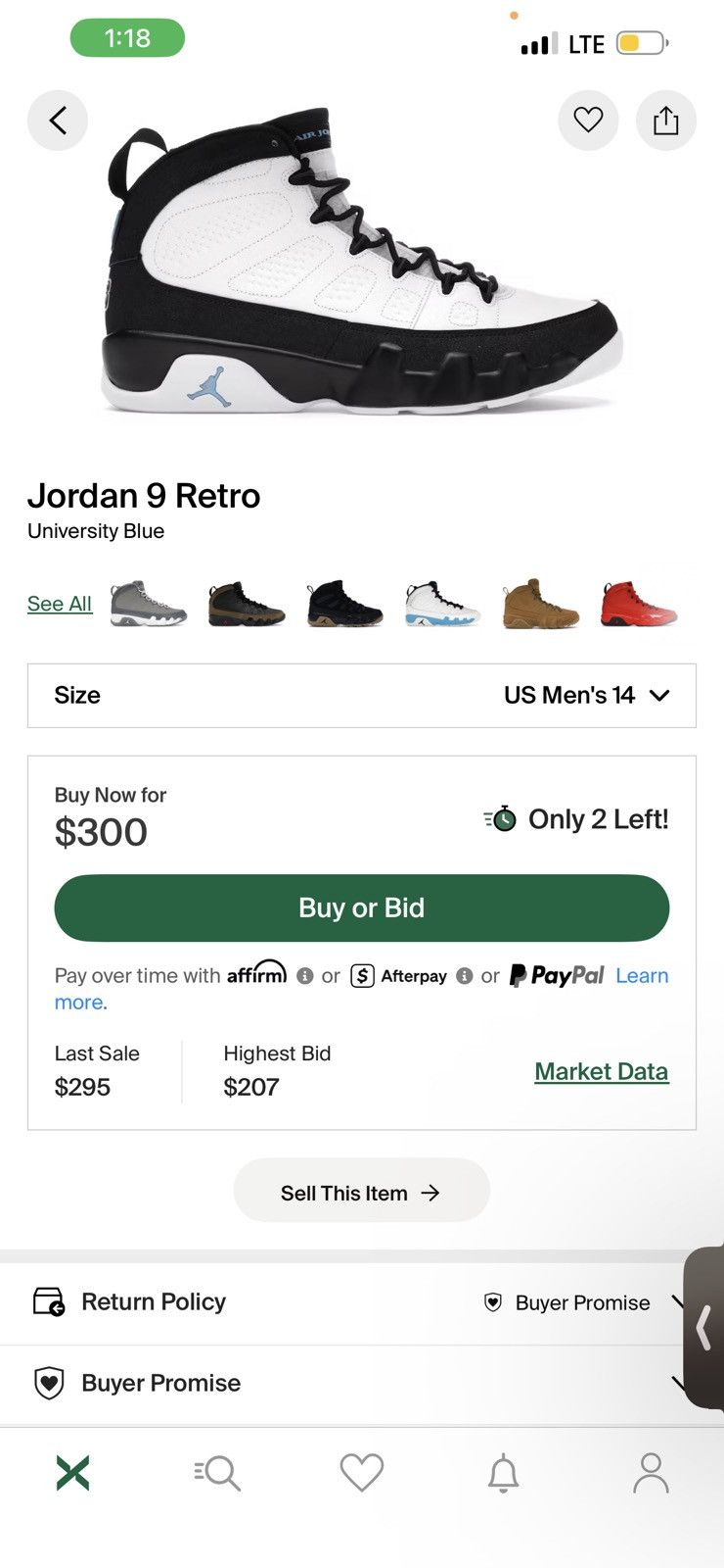 Jordan 9 Retro University Blue
