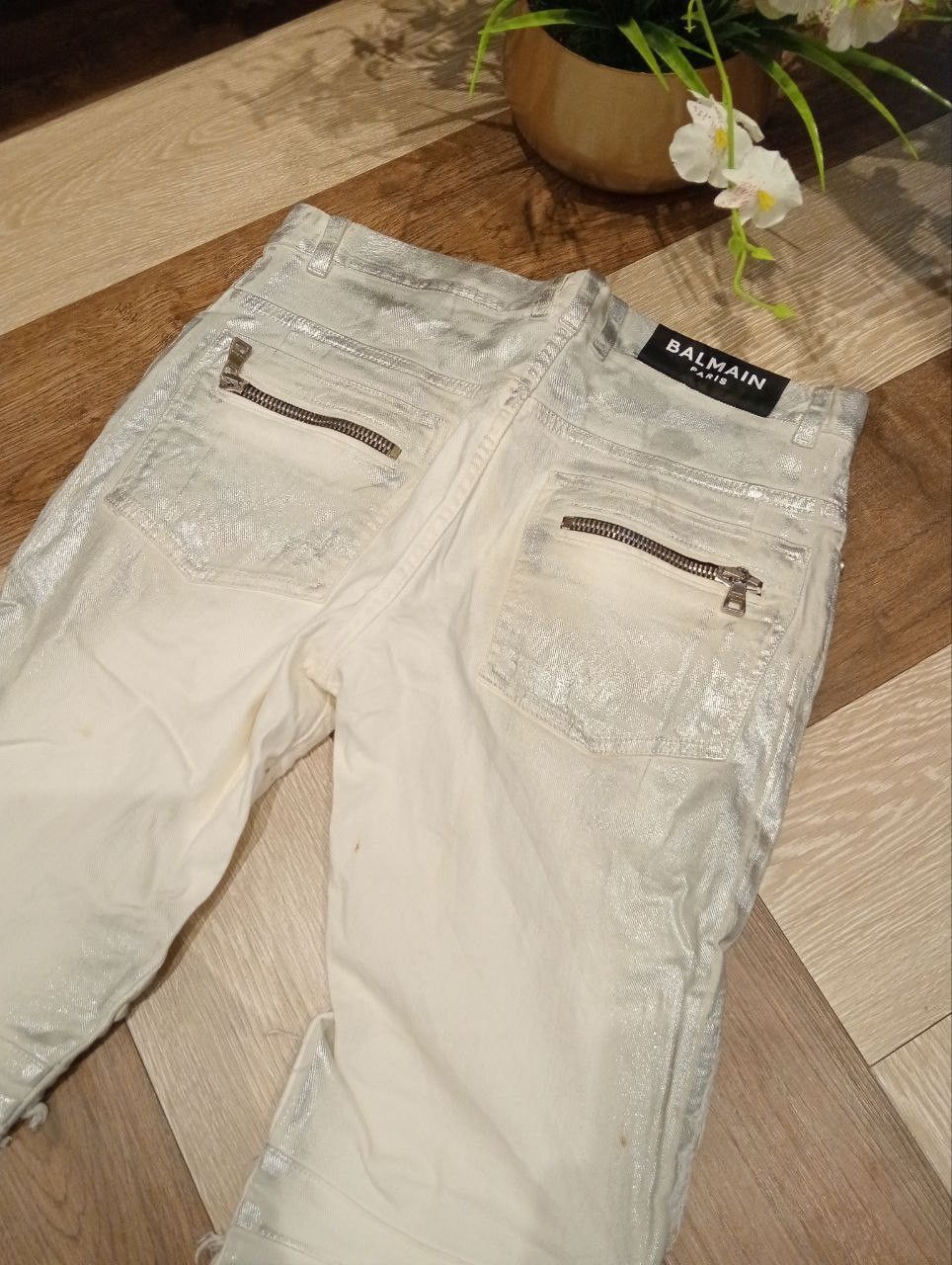 Balmain Balmain Paris Slim Metallic White Biker Jeans Size US 29 - 17 Thumbnail