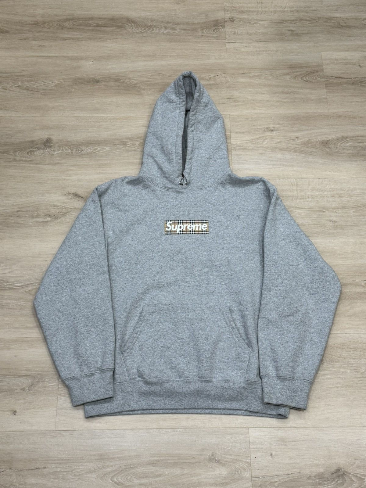 Burberry × Supreme Supreme Burberry Box Logo Hoodie Grey | Grailed