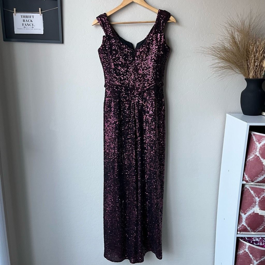 Other Rene Ruiz Gown Burgundy Off the Shoulder Sequin Cocktail For Size S / US 4 / IT 40 - 8 Thumbnail