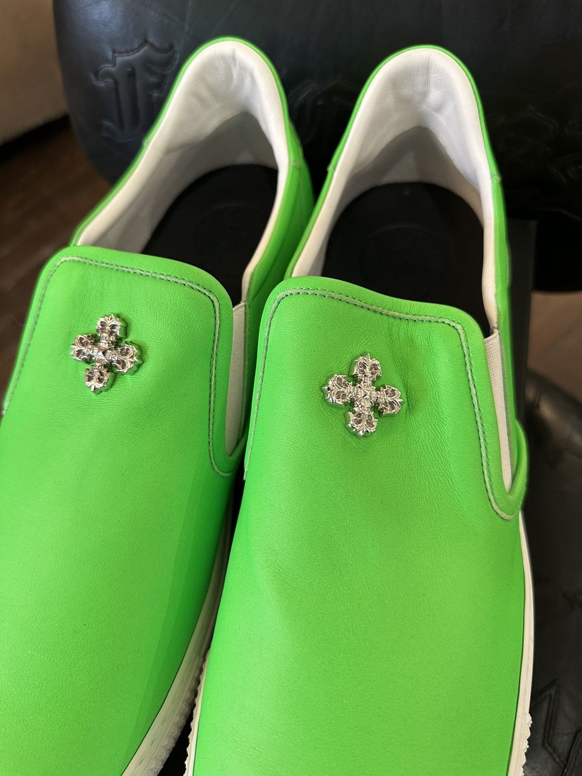 Chrome Hearts CHROME HEARTS LEATHER GREEN SLIP ONS Size US 12 / EU 45 - 2 Thumbnail