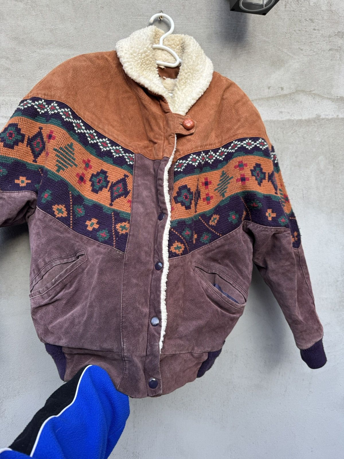 Vintage Vintage 90s Suede Aztec Jacket Shearling Ethno Chic Boho Size US L / EU 52-54 / 3 - 8 Thumbnail