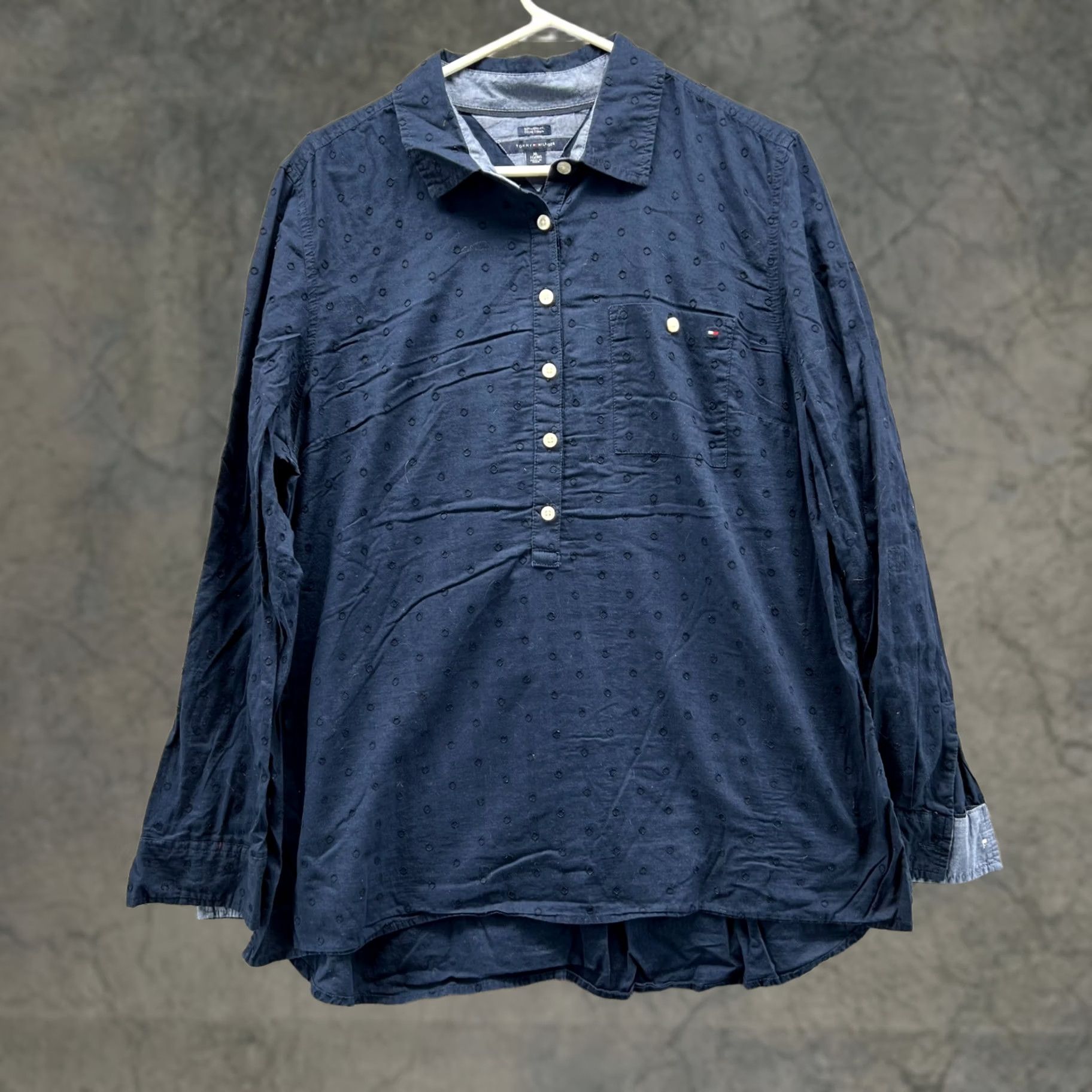Tommy Hilfiger Tommy Hilfiger Shirt Women XL Blue Casual Button Down Polka Dot Cotton Long Sleeve Collared Button-Up Size XL / US 12-14 / IT 48-50 - 1 Thumbnail