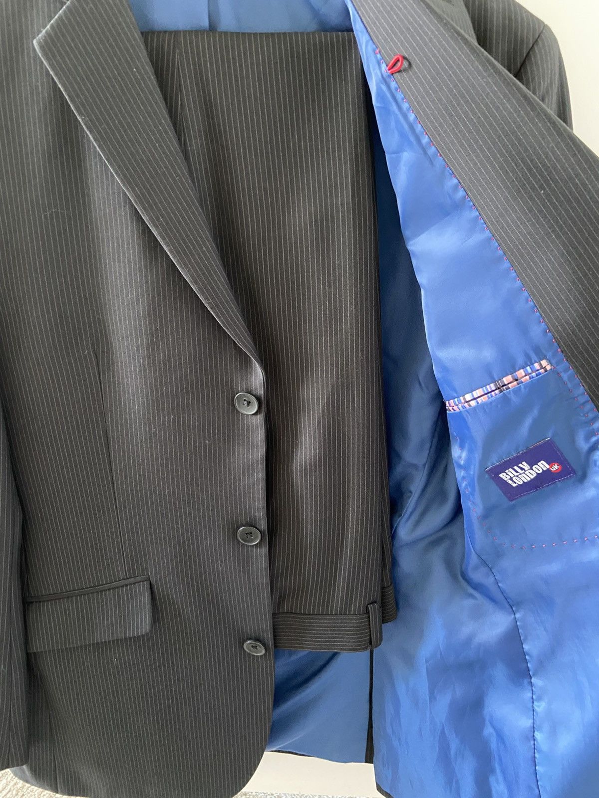 Billy London Black Pinstripe Suit Size 38R - 2 Thumbnail