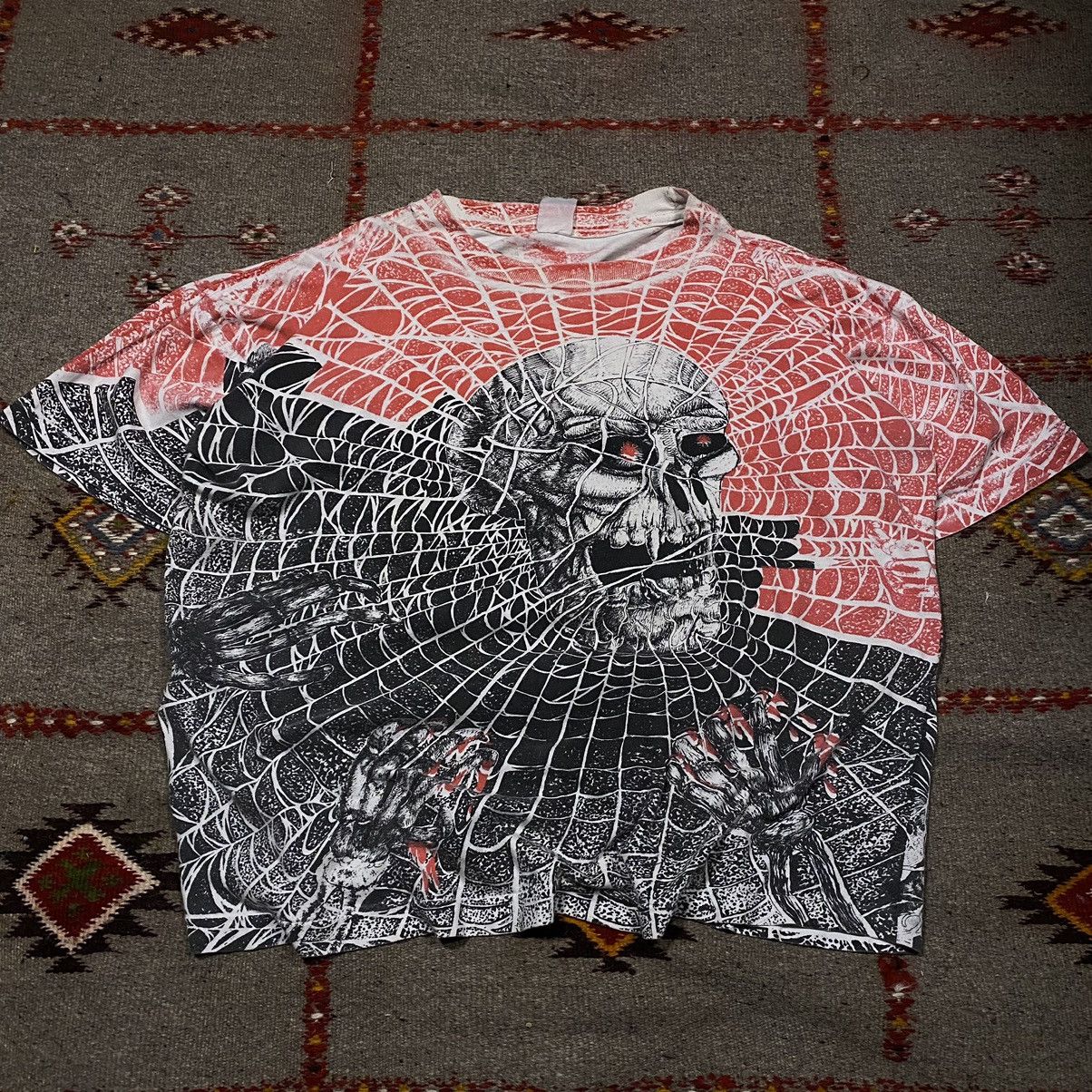 image of Band Tees x Vintage 90's Morbid Rags All Over Print Tee in Red, Men's (Size XL)