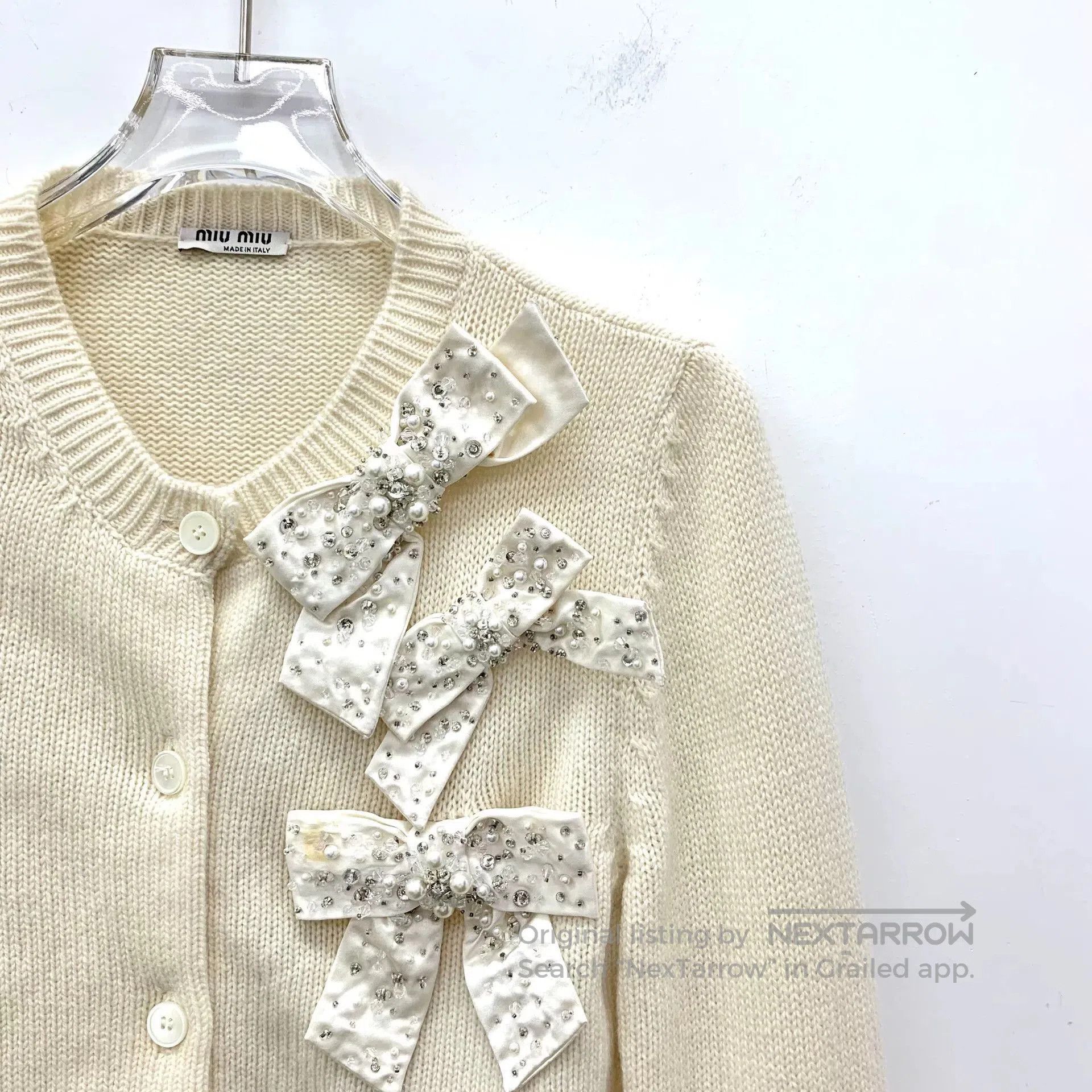 Miu Miu beige jeweled bow button. Size M / US 6-8 / IT 42-44 - 3 Thumbnail