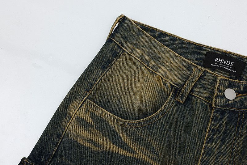 Vintage Retro washed men's loose distressed multi-pocket cargo jeans Size US 32 / EU 48 - 4 Thumbnail