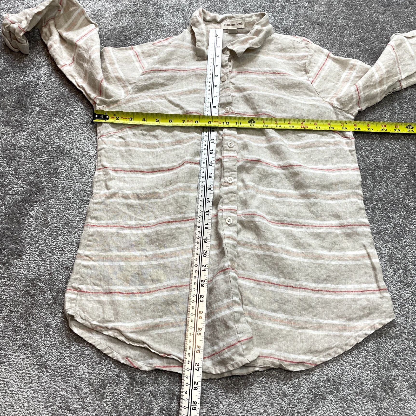 Coldwater Creek Coldwater Creek Button-Up Shirt Womens Small Brown Linen Striped Long Sleeve Collared Button Front - Mens? Size S / US 4 / IT 40 - 7 Thumbnail