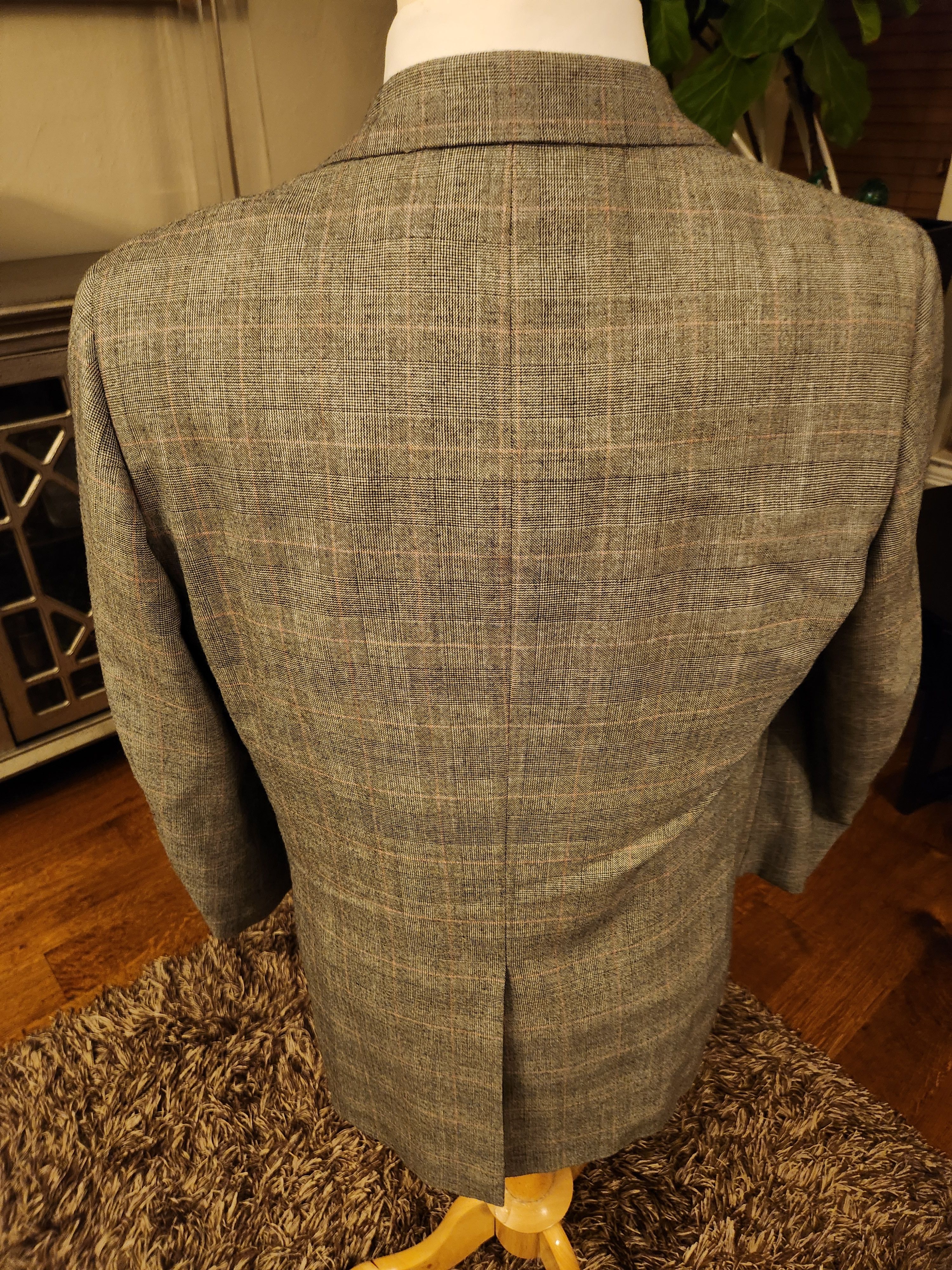 Tom James Vintage 90's 100% Wool 2 Button Gray Glen Plaid Suit Size 44R - 4 Thumbnail