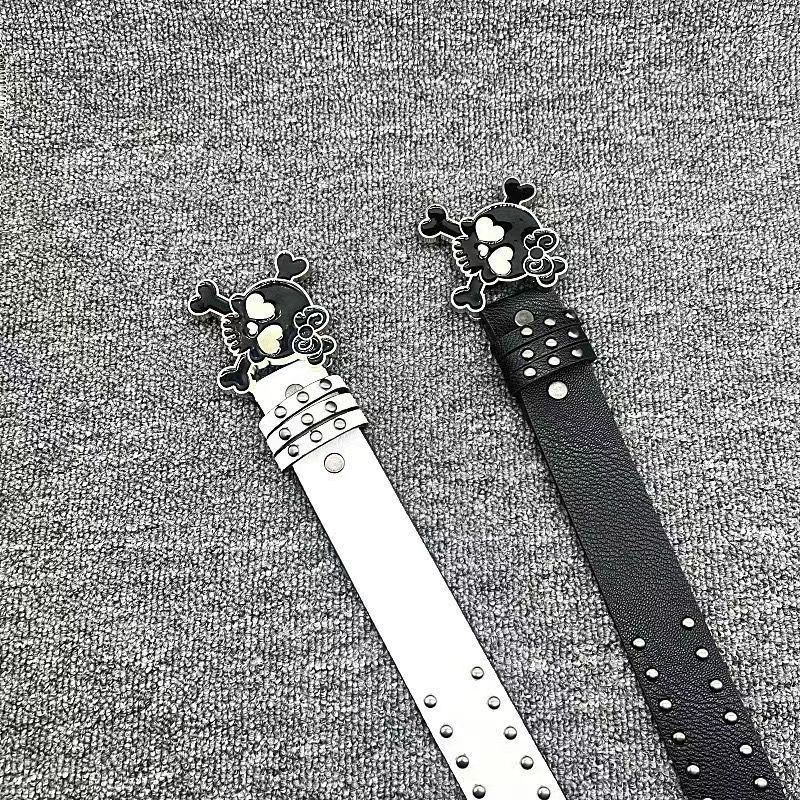 Designer Skull Vintage Belt Riveted Belts Menswear Accessories Size ONE SIZE - 5 Thumbnail