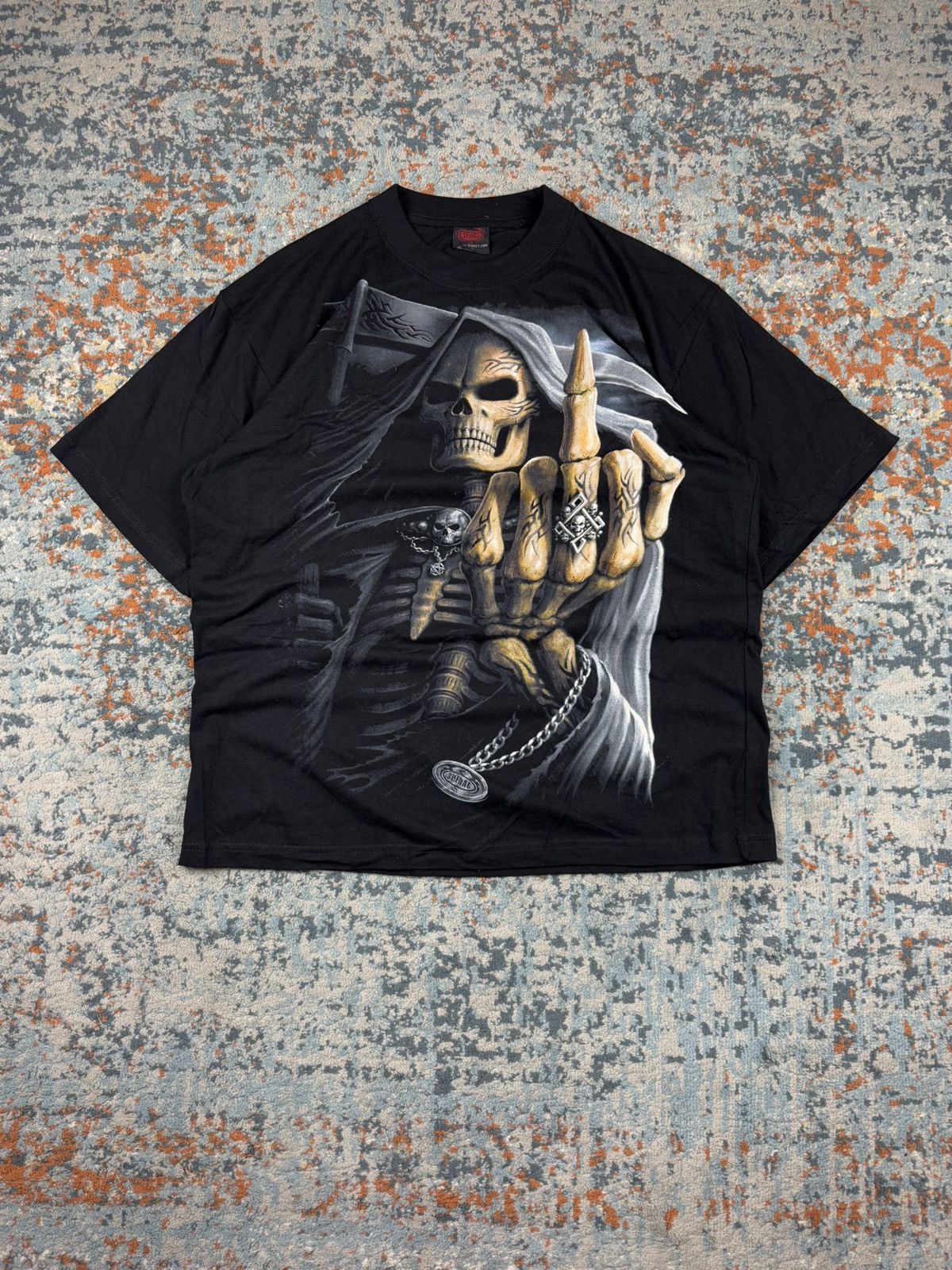 Vintage × West Coast Choppers Vintage 90s Spiral fuck you skull skeleton reaper tribal tee Size US XL / EU 56 / 4 - 1 Thumbnail
