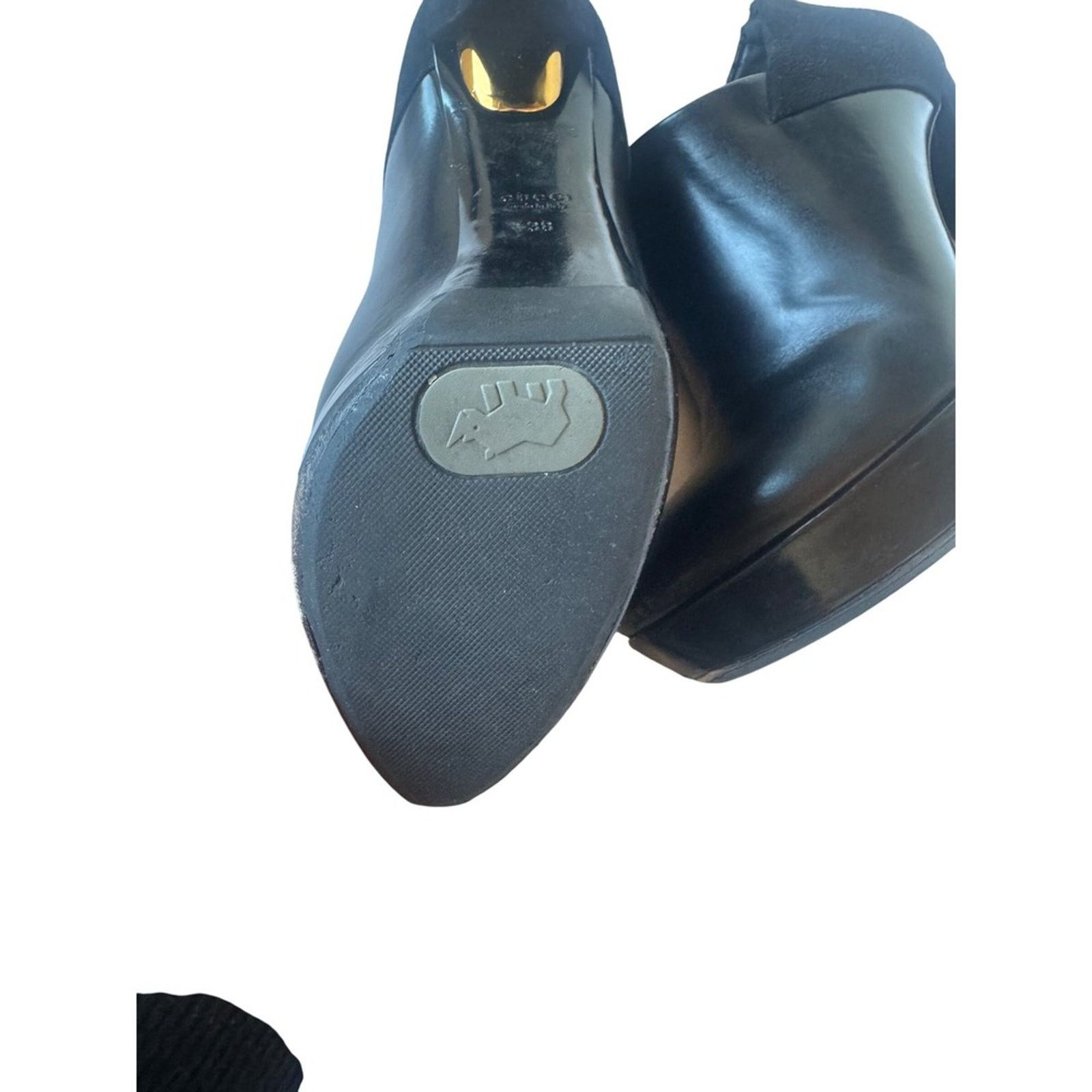 Gucci Gucci Black Leather Ankle Booties with Gold Horsebit – Size US 8.5 / IT 38.5 - 3 Thumbnail
