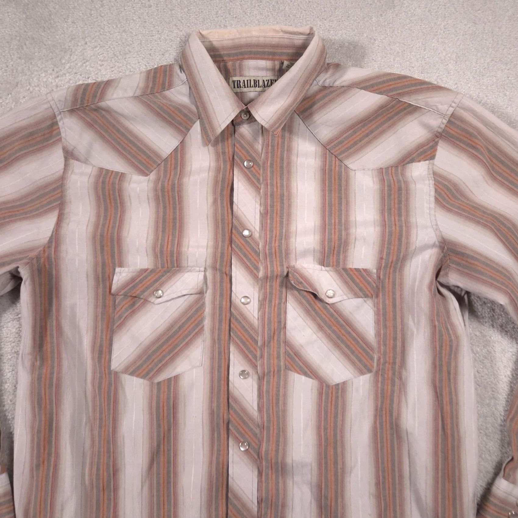 Vintage Trailblazer Shirt Mens XLT Beige Stripe Western Pearl Snap Long Sleeve Cowboy Size US XL / EU 56 / 4 - 4 Thumbnail