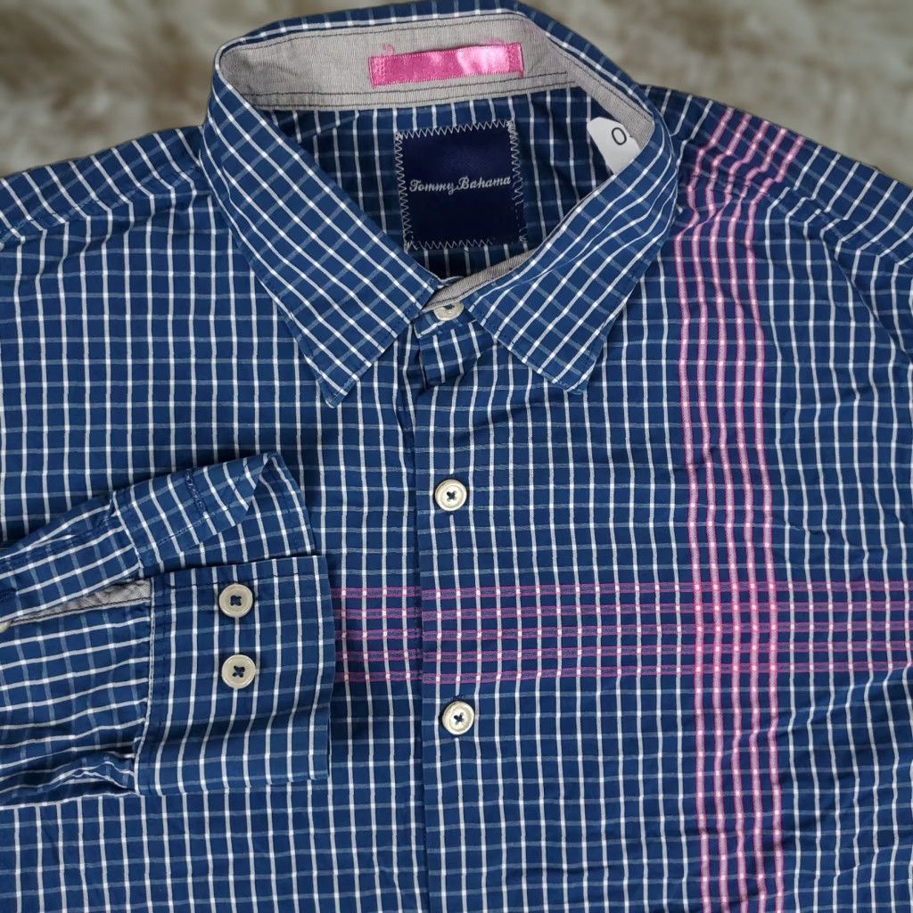 Tommy Bahama Tommy Bahama Shirt Mens Large Blue Check Cotton Button-Up Long Sleeve Size US L / EU 52-54 / 3 - 1 Thumbnail