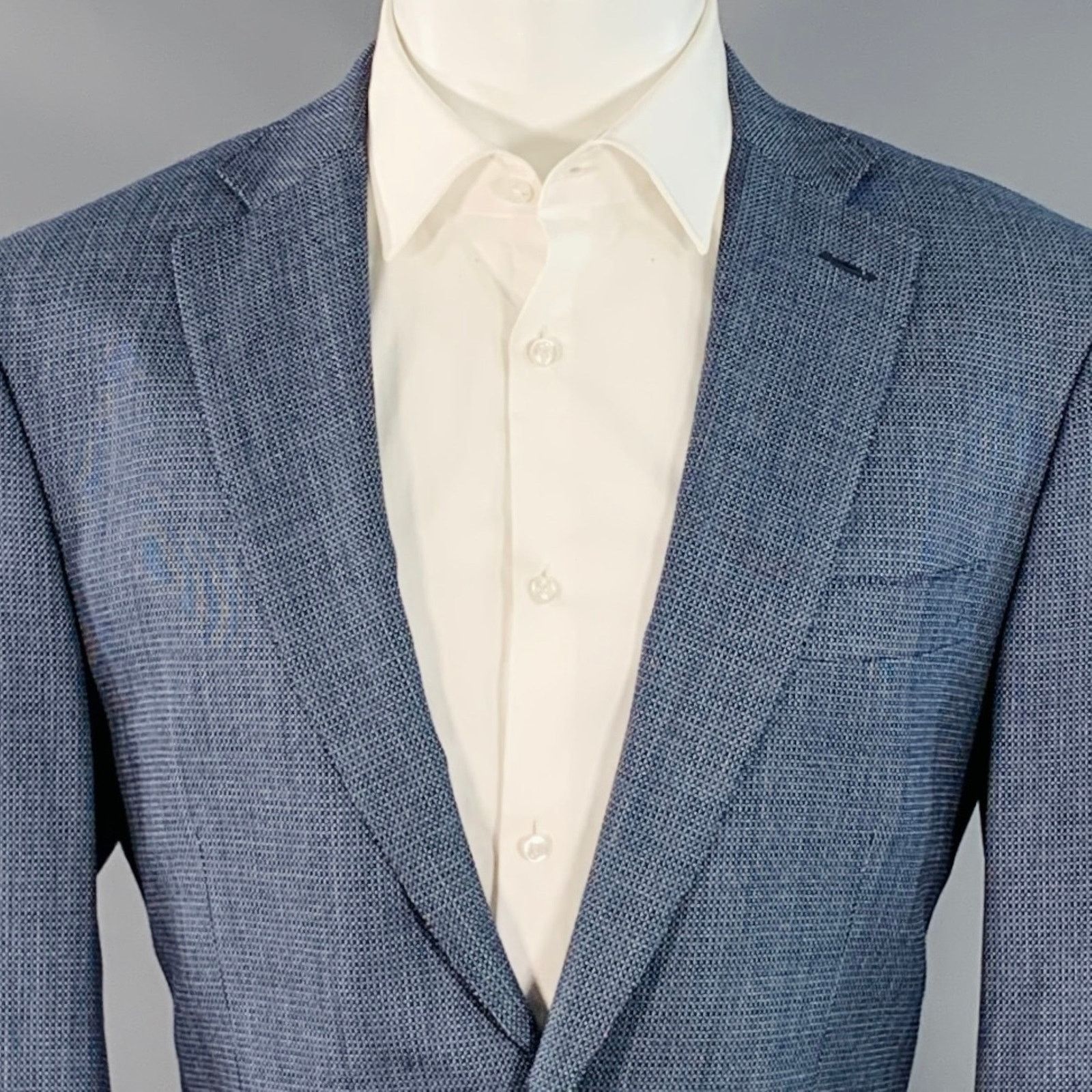 Isaia ISAIA Regular Navy White Woven Wool Notch Lapel Sport Coat Size 40R - 2 Thumbnail