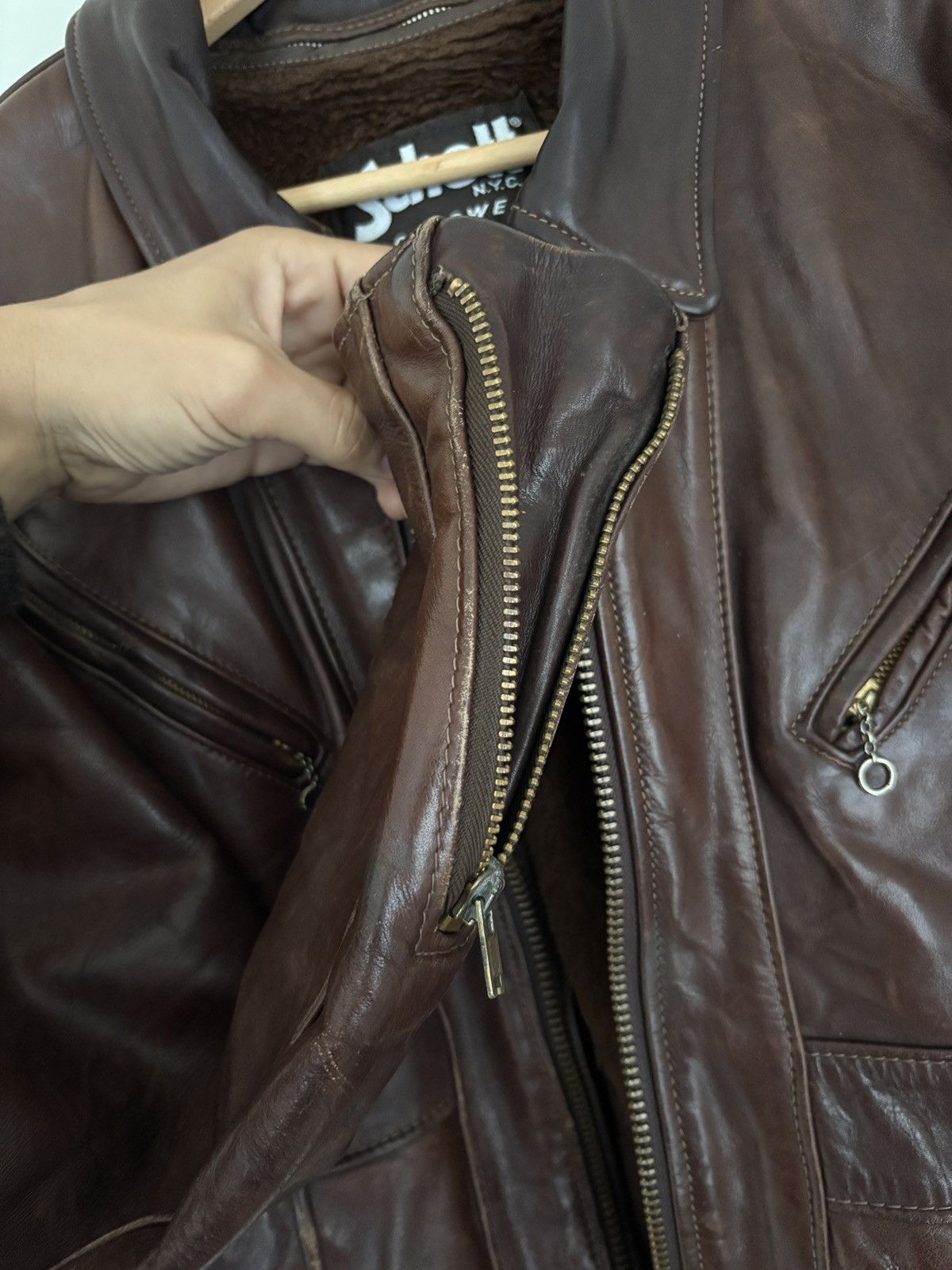 Schott Vintage Schott Brown Motorcycle Jacket Fur Lined Size US M / EU 48-50 / 2 - 12 Thumbnail