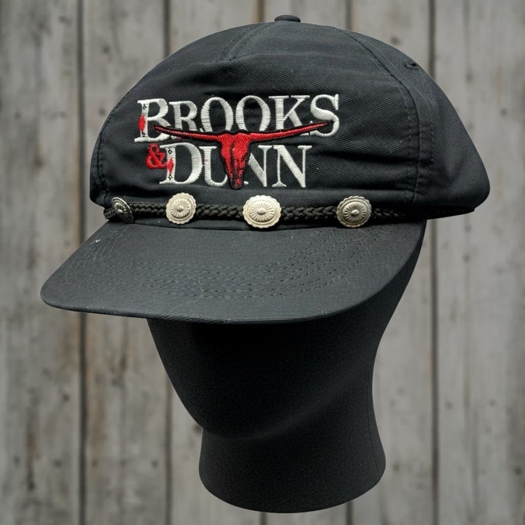 Brooks VINTAGE Brooks And Dunn Hat USA 1993 Getcha Some Tour Strap Back Bolero Rope RARE Baseball Cap Mens OSFM Black Adjustable Size ONE SIZE - 1 Thumbnail