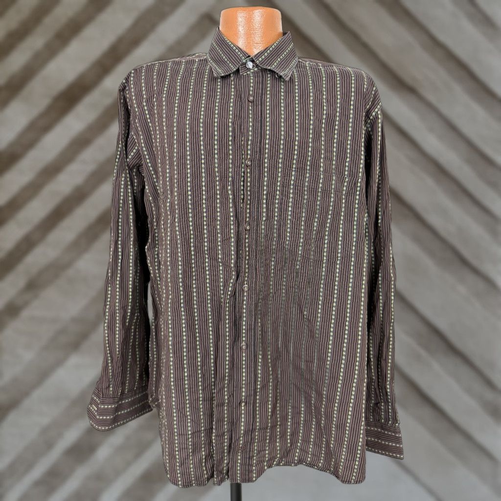 BUGATCHI VINTAGE Bugatchi Uomo Shirt Men XL Striped Button-Up Brown Black Green Size US XL / EU 56 / 4 - 1 Thumbnail