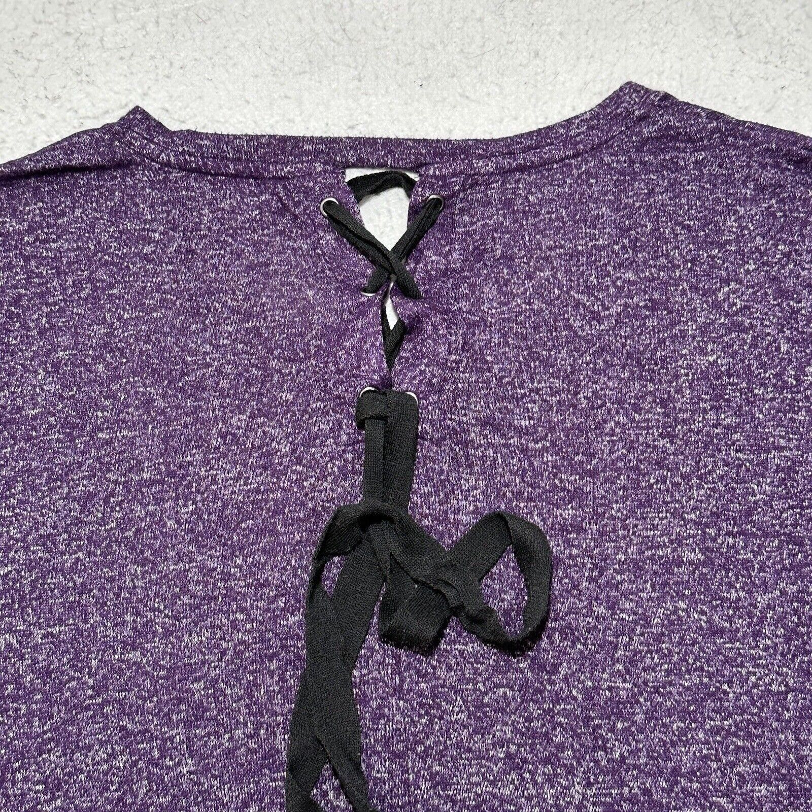 Other a.n.a XL Purple V-Neck Black Lace Up Back T Shirt Soft Top Size XL / US 12-14 / IT 48-50 - 11 Thumbnail