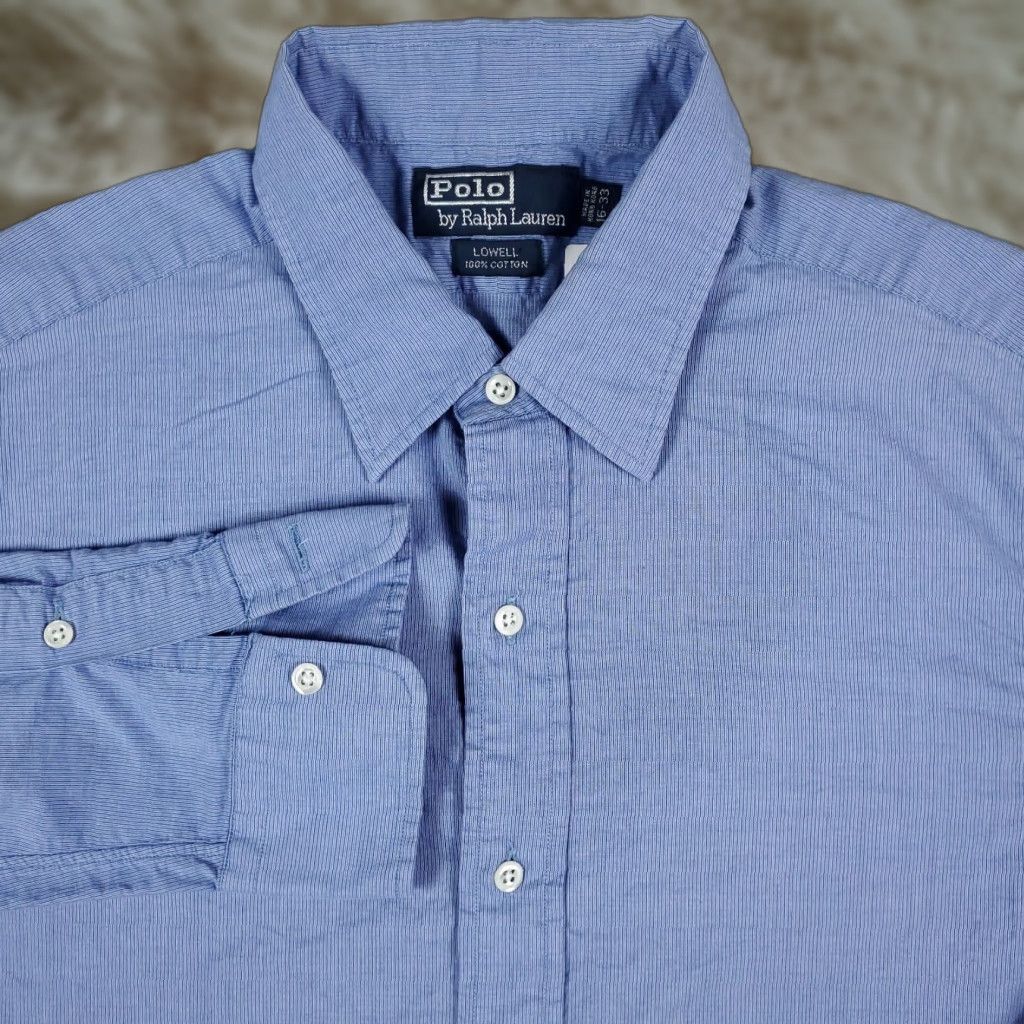 Ralph Lauren Ralph Lauren Lowell Dress Shirt - 16 Blue Striped Long Sleeve Button-Down Shirt Men Adult Regular 100% Cotton Vintage: No Size 42R - 1 Thumbnail