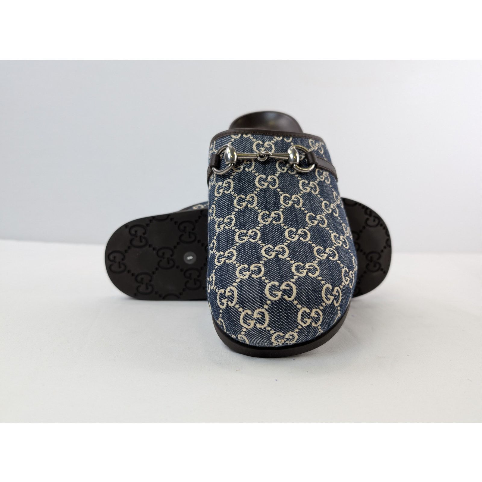 Gucci o1rshd1 Horsebit Mule Slide Sandals in Beige Blue/ Navy Blue Size US 8.5 / EU 41-42 - 14 Thumbnail