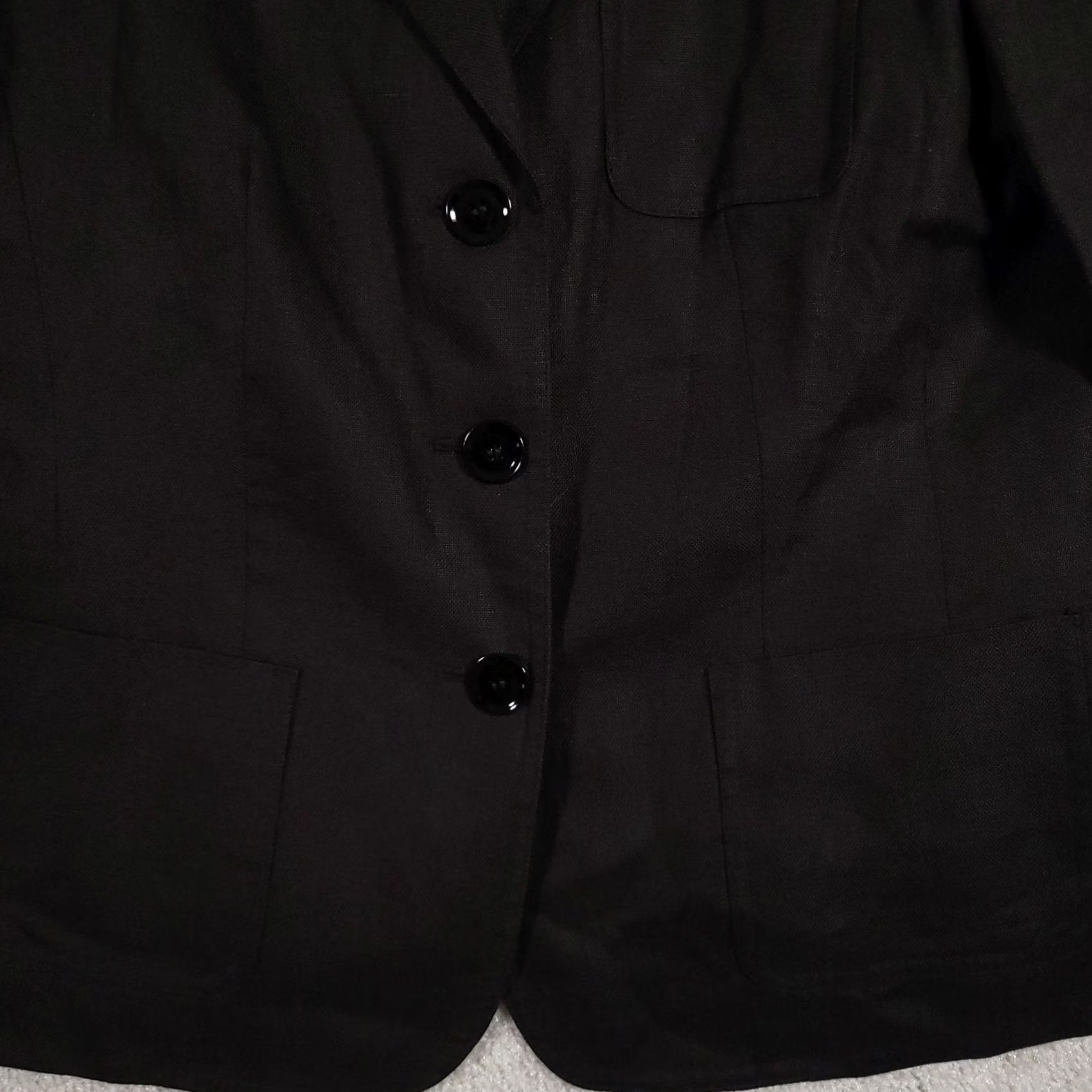 Talbots VINTAGE Talbots Blazer Womens 8 Black Linen Petite Button Front Career Jacket Pockets Size M / US 6-8 / IT 42-44 - 4 Thumbnail