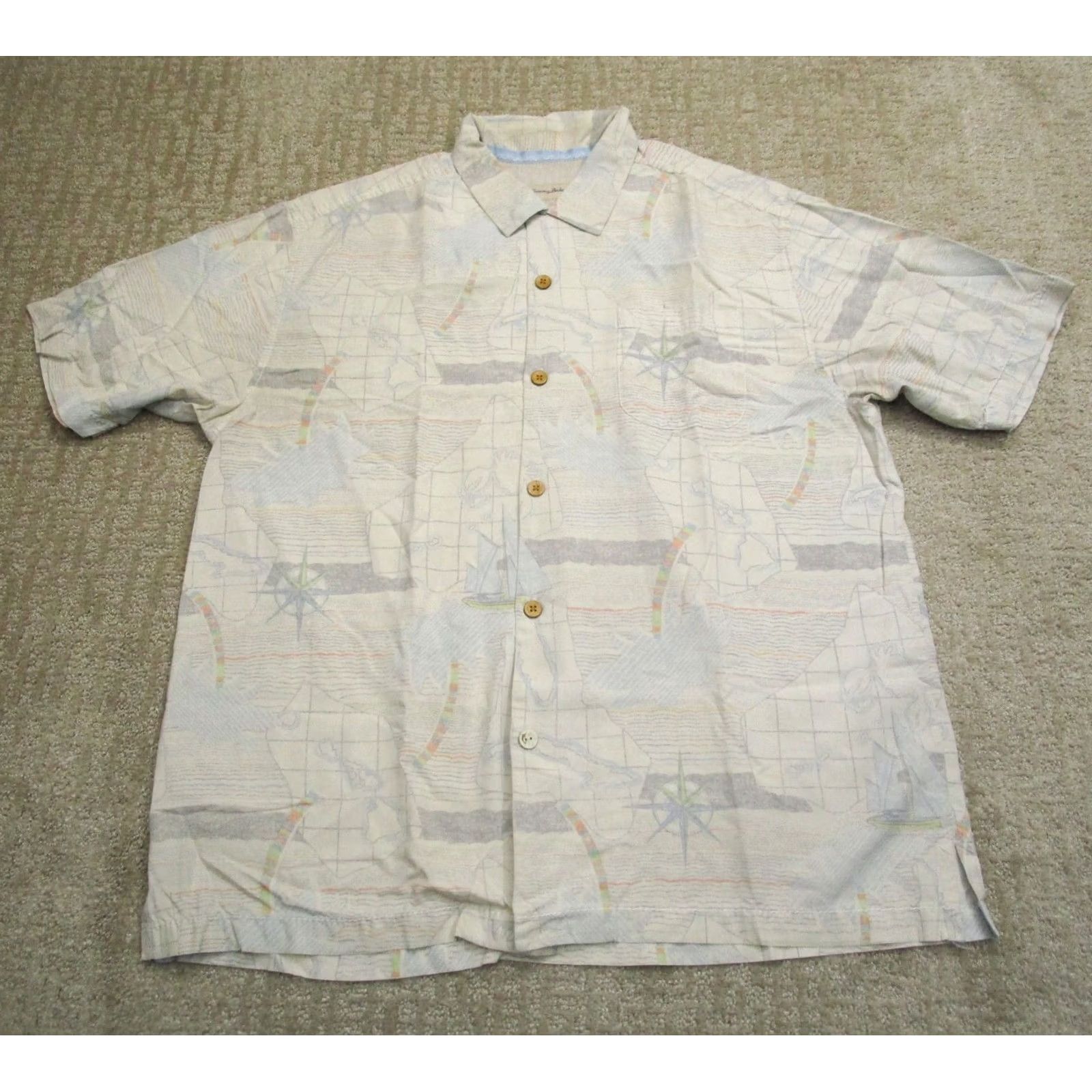 Tommy Bahama Tommy Bahama Shirt Men XL Beige Silk Short Sleeve Hawaiian Button-Up Collar Beach Crew Size US XL / EU 56 / 4 - 2 Thumbnail