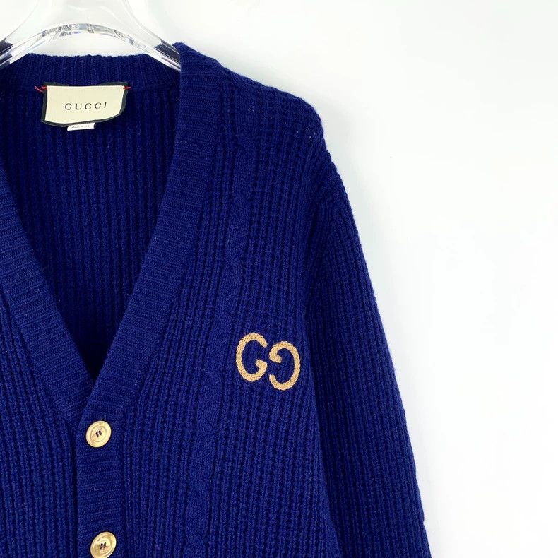 Gucci Gucci Dark blue double G embroidered wool V-neck single-br Size S / US 4 / IT 40 - 3 Thumbnail