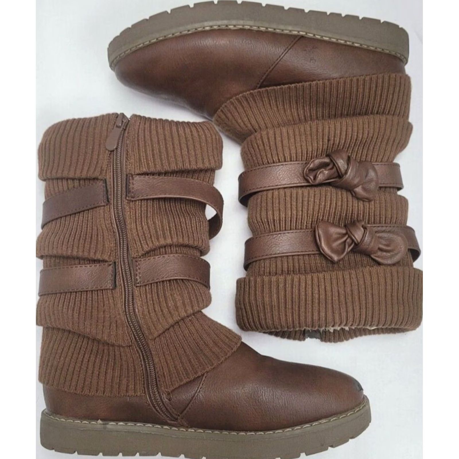 Vintage Dream Pairs Women's 4 Brown Slouch Boots Faux Fur Lined Side Zipper Buckles Size US 4 / IT 34 - 5 Thumbnail