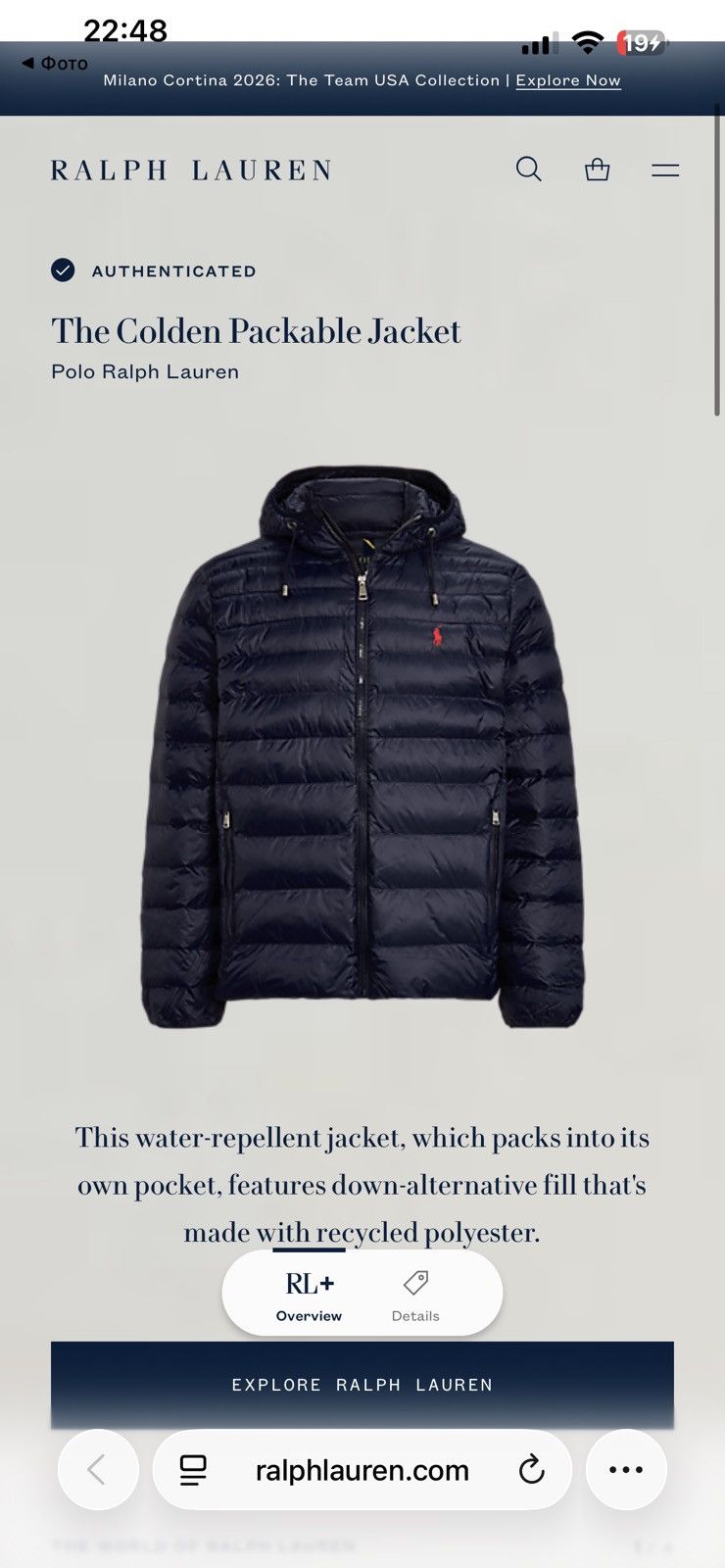 Polo Ralph Lauren Polo Ralph Lauren Navy Water Repellent Hooded Puffer Jacket Size US L / EU 52-54 / 3 - 3 Thumbnail