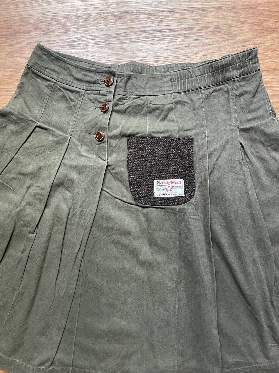 Harris Tweed × Vintage Vintage Mini Skirt Olive Green Harris Tweed Size 37" - 2 Thumbnail