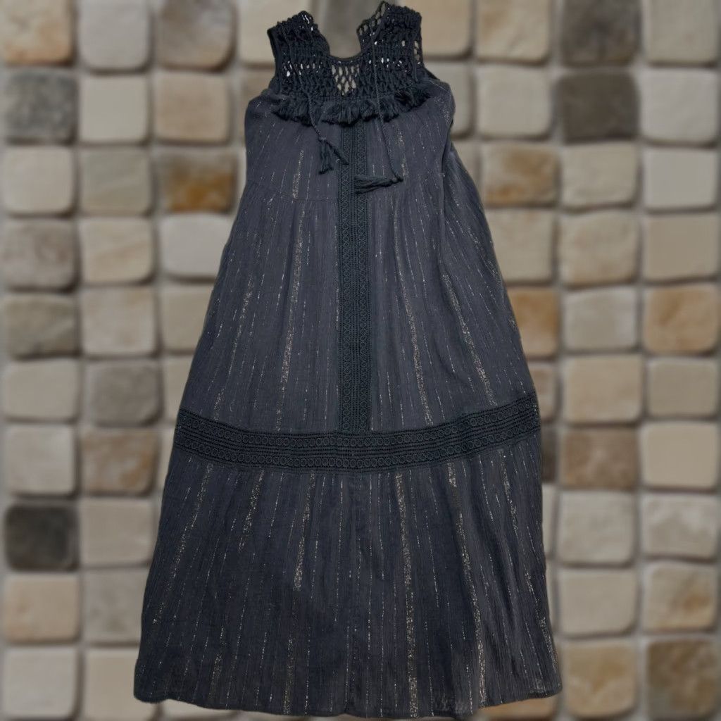 Anthropologie Anthropologie By Maeve Abilene Maxi Dress Womens Small Black Tassel Crochet Yoke Size S / US 4 / IT 40 - 1 Thumbnail
