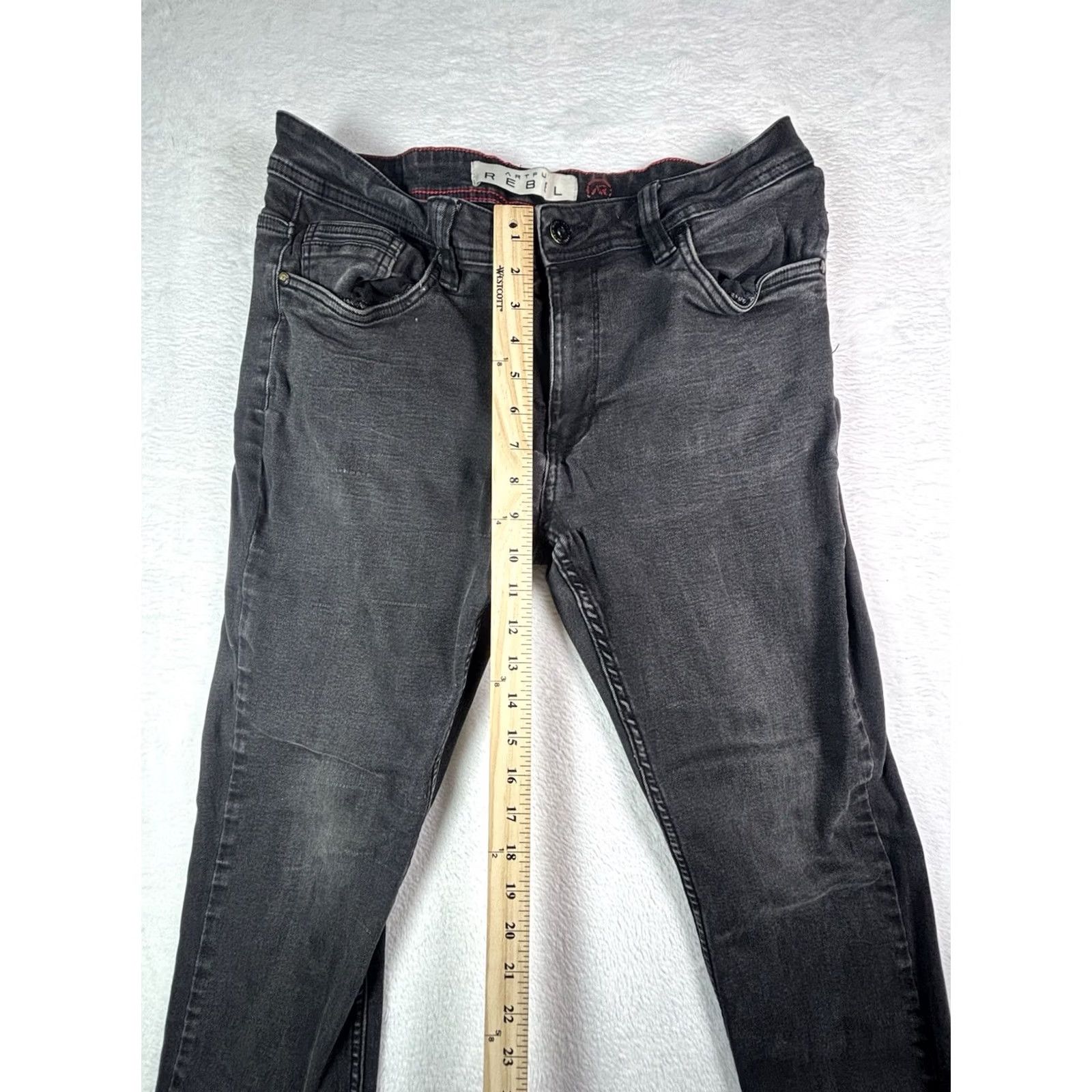 Vintage Artful Rebel Jeans Mens Size 34x30 Black Slim Fit Stretch Denim 5-Pocket Art Tapered Button Waist 34 Inseam 30 Inseam? Size US 34 / EU 50 - 3 Thumbnail
