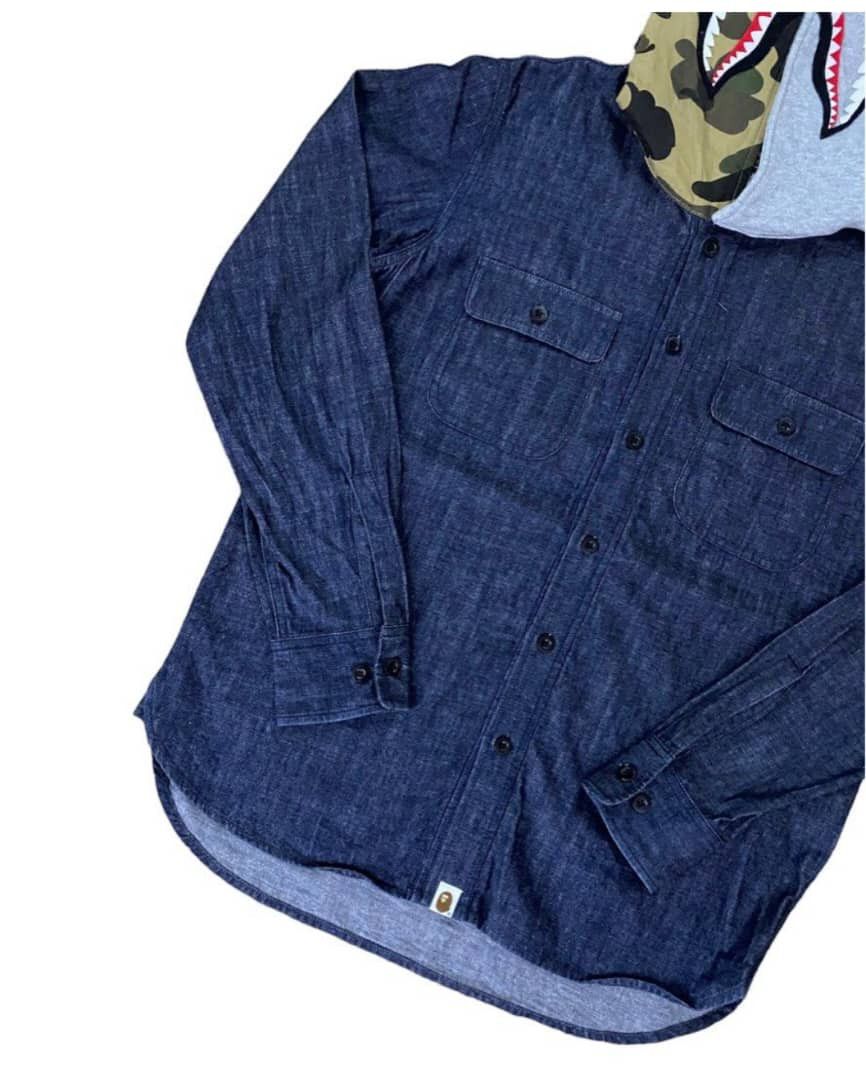 Bape ♦️Denim Shark Shirt Button Ups (Hoodie) Size US L / EU 52-54 / 3 - 4 Thumbnail