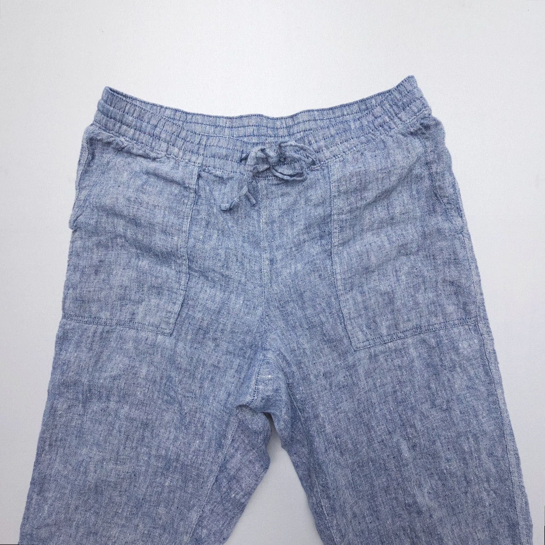Lands' End Lands' End 100% Linen Pull On Cropped Pants Size 8 Blue Coastal Drawstring Beachy Size 30" / US 8 / IT 44 - 3 Thumbnail