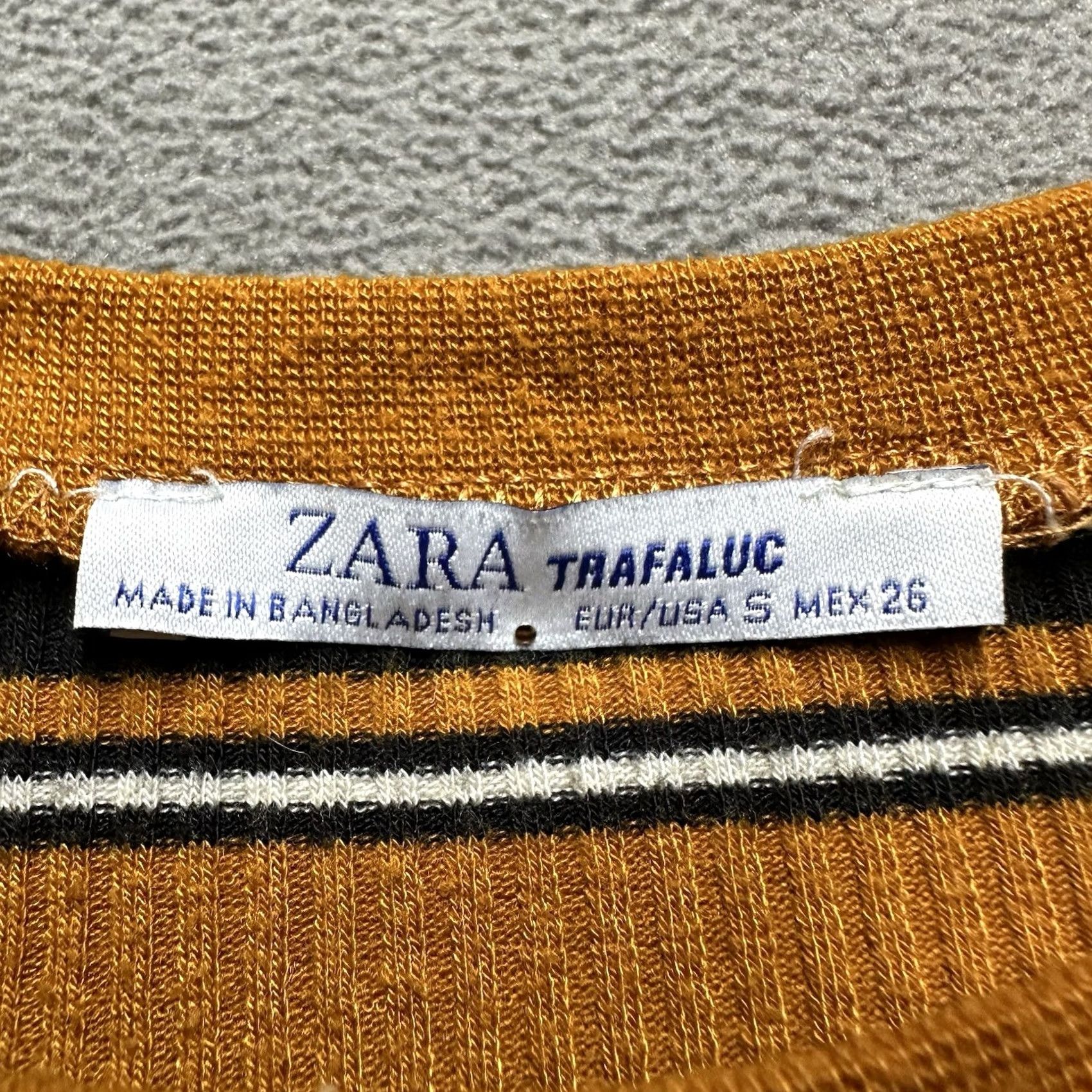 Zara Zara T-Shirt Womens Small Yellow Striped Cropped Knit Casual Short Sleeve Crew Neck Size S / US 4 / IT 40 - 4 Thumbnail