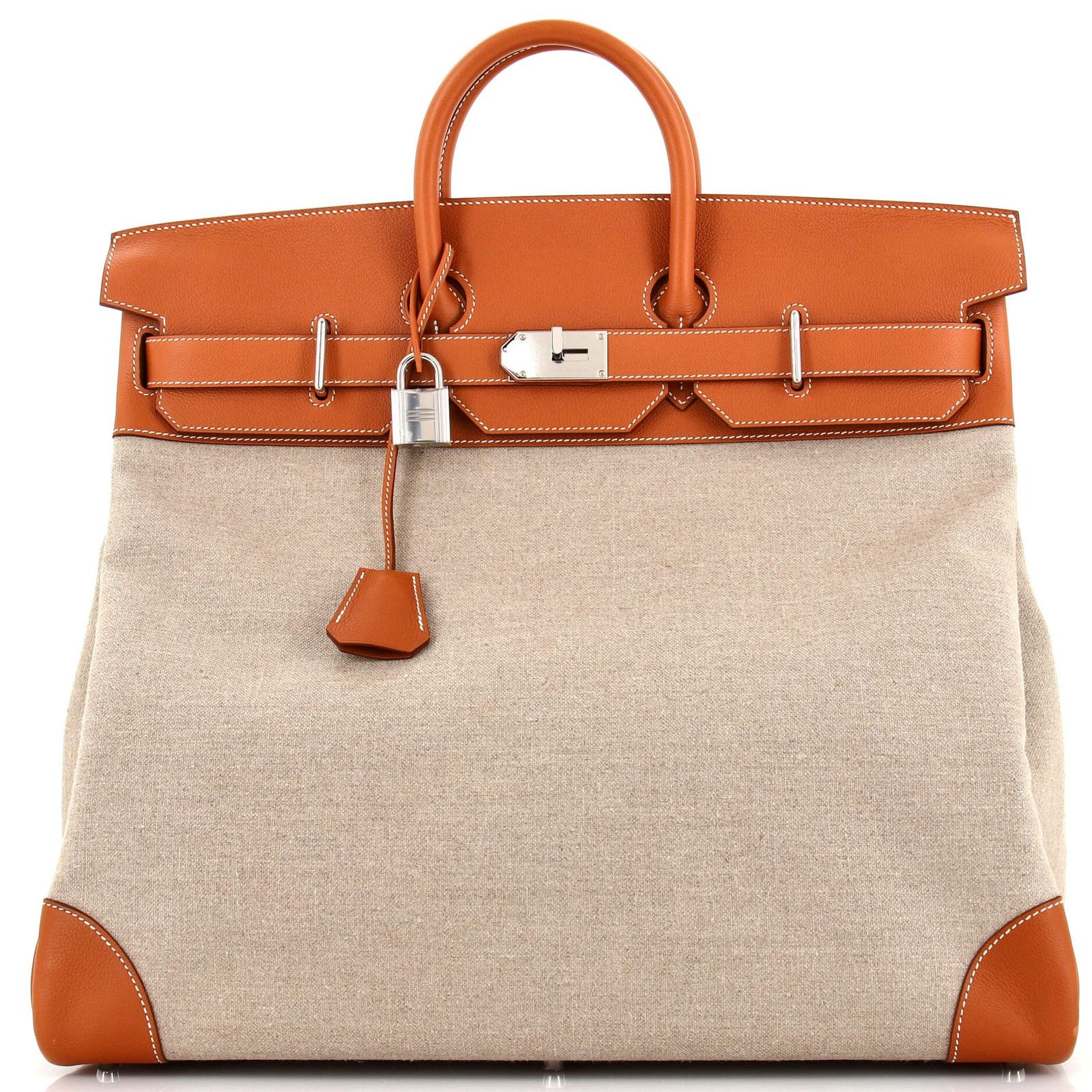 image of Hermes Hac Birkin Bag Toile And Brown Evercolor With Palladium in Neutral, Women's