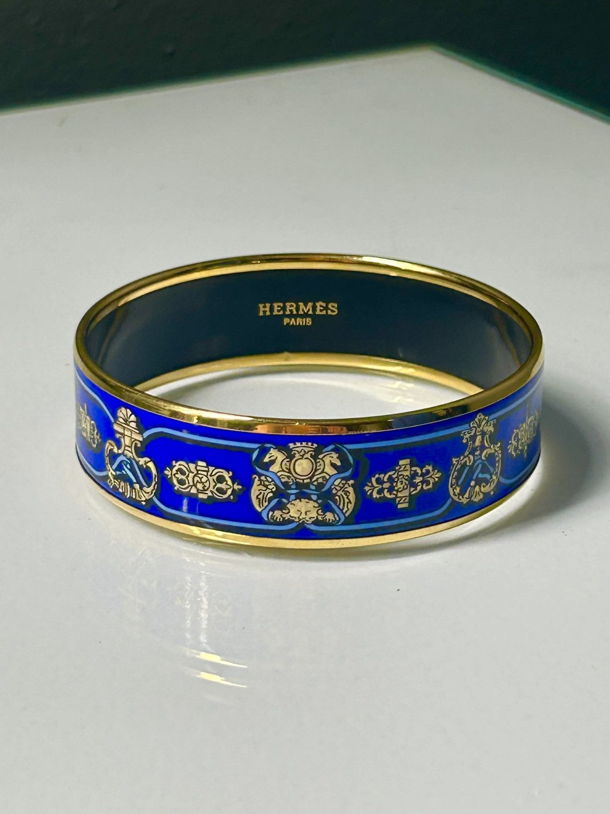 Hermes Hermes Emaille Blue Enamel Gold Plated Bangle Bracelet w Box Size ONE SIZE - 2 Thumbnail